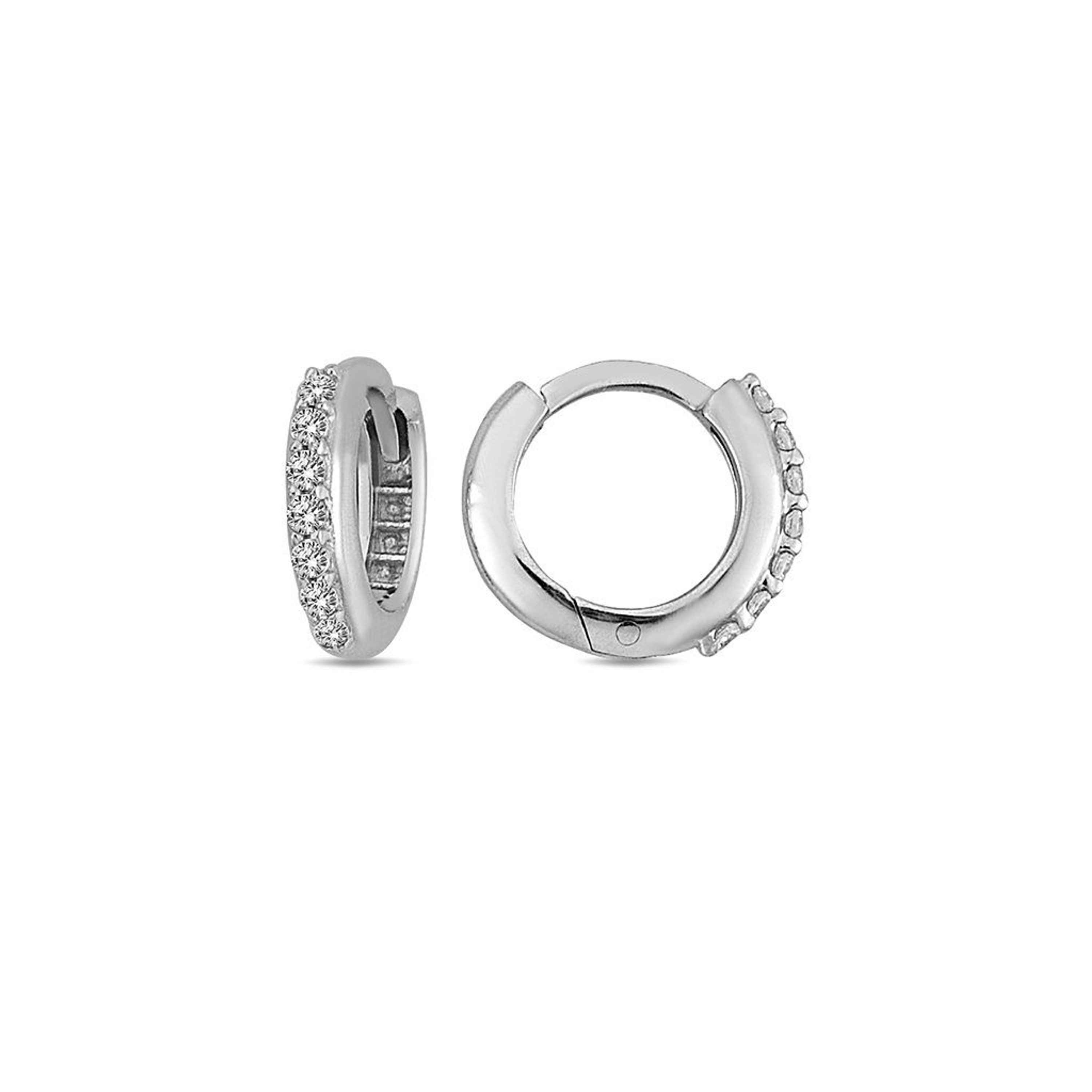 14k White Gold 2mm Cubic Zirconia Huggies Earring 10mm 14k White Gold 2mm Cubic Zirconia Huggies Earring 10mm