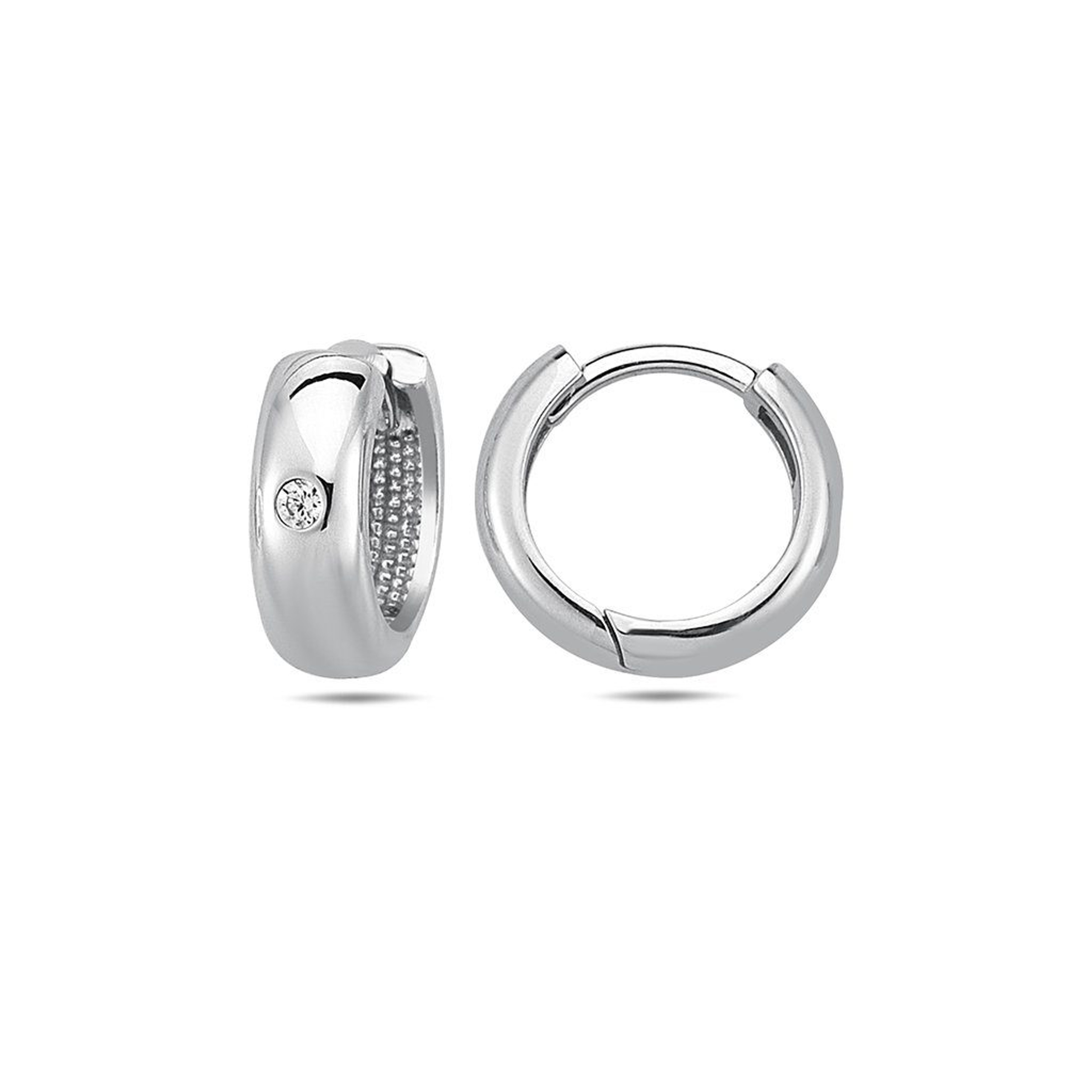 14k White Gold 3mm Single Cubic Zirconia Huggies Earring 10mm 14k White Gold 3mm Single Cubic Zirconia Huggies Earring 10mm
