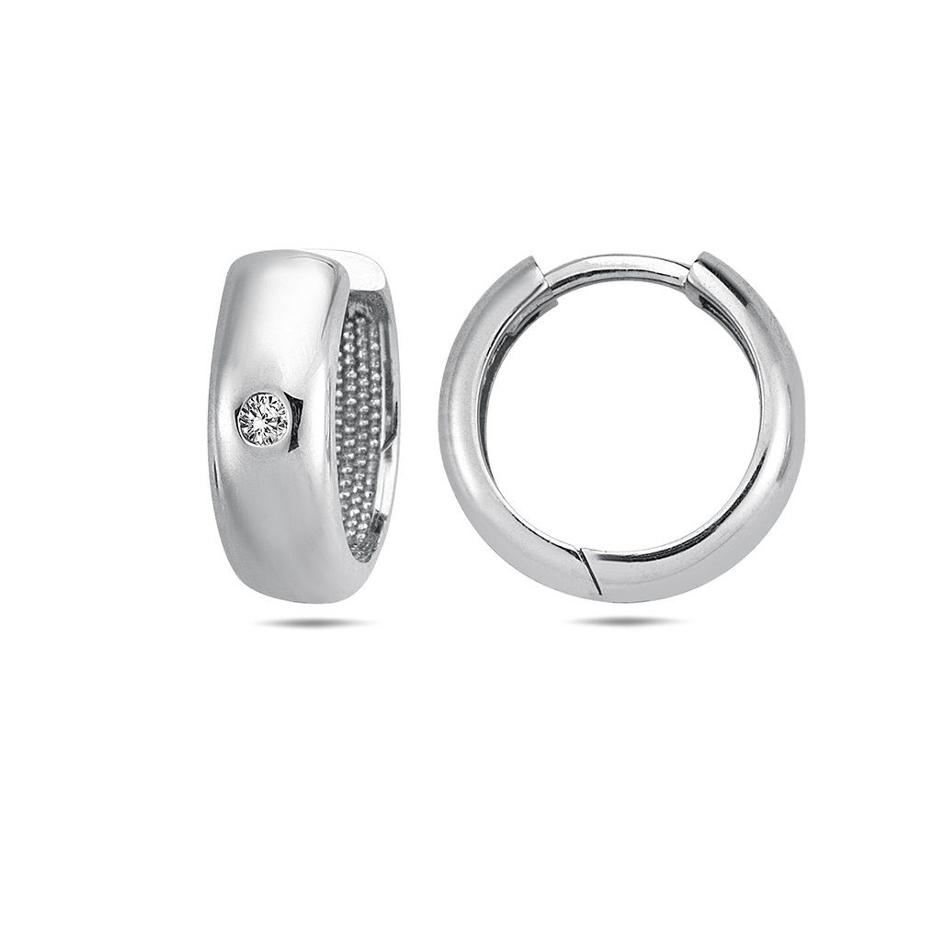 14k White Gold 4mm Single Cubic Zirconia Huggies Earring 12mm 14k White Gold 4mm Single Cubic Zirconia Huggies Earring 12mm