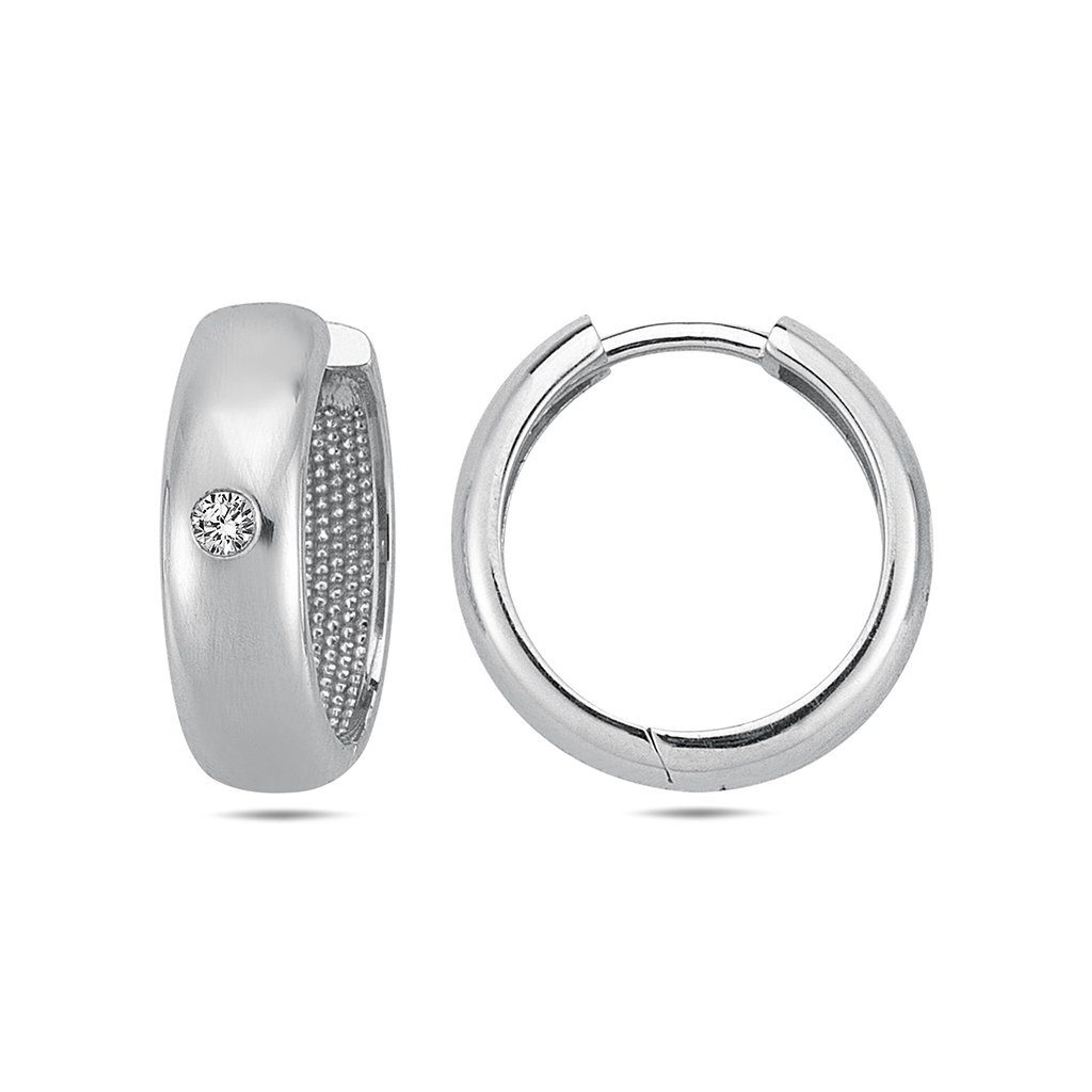 14k White Gold 4mm Single Cubic Zirconia Huggies Earring 15mm 14k White Gold 4mm Single Cubic Zirconia Huggies Earring 15mm