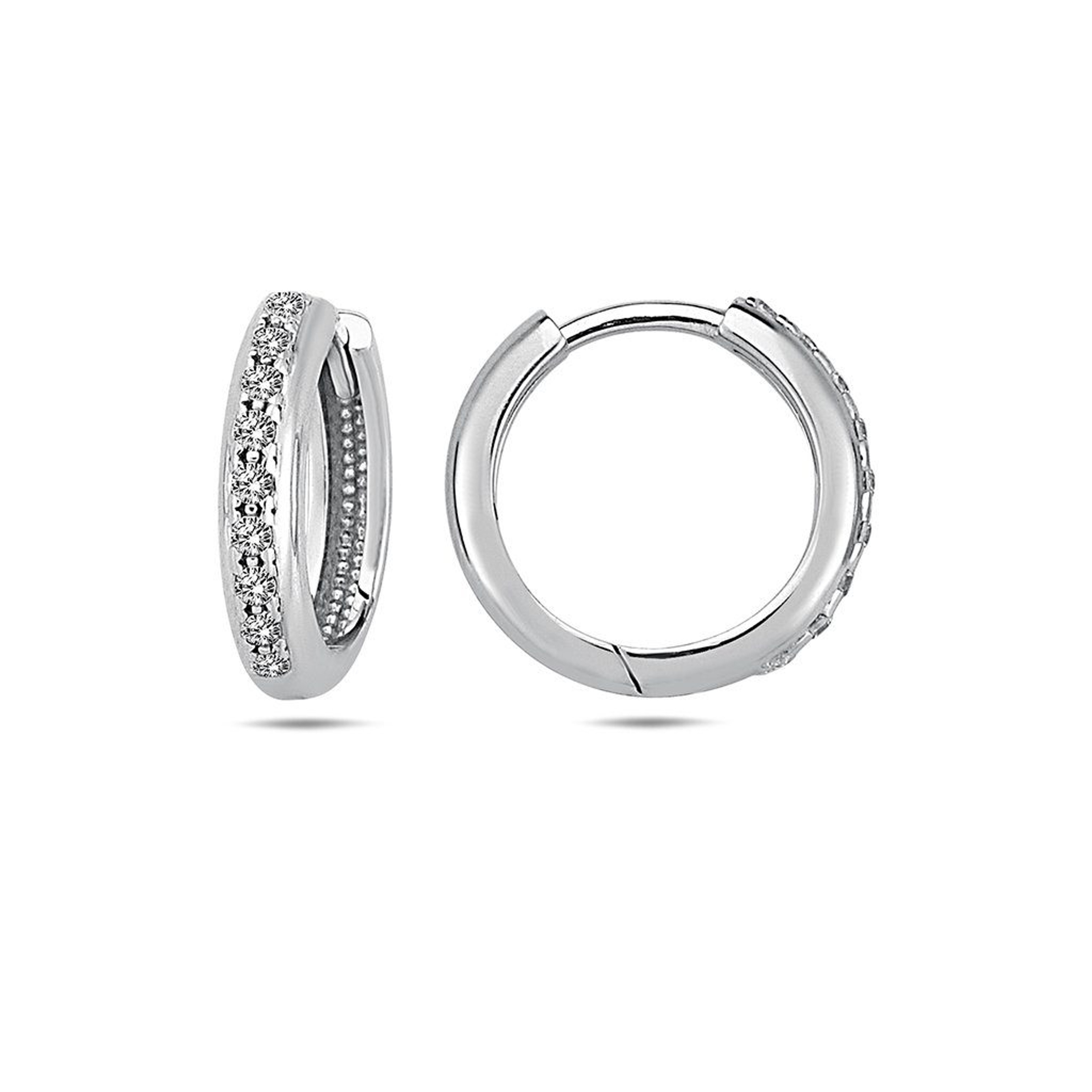 14k White Gold 2.5mm Cubic Zirconia Huggies Earring 12mm 14k White Gold 2.5mm Cubic Zirconia Huggies Earring 12mm