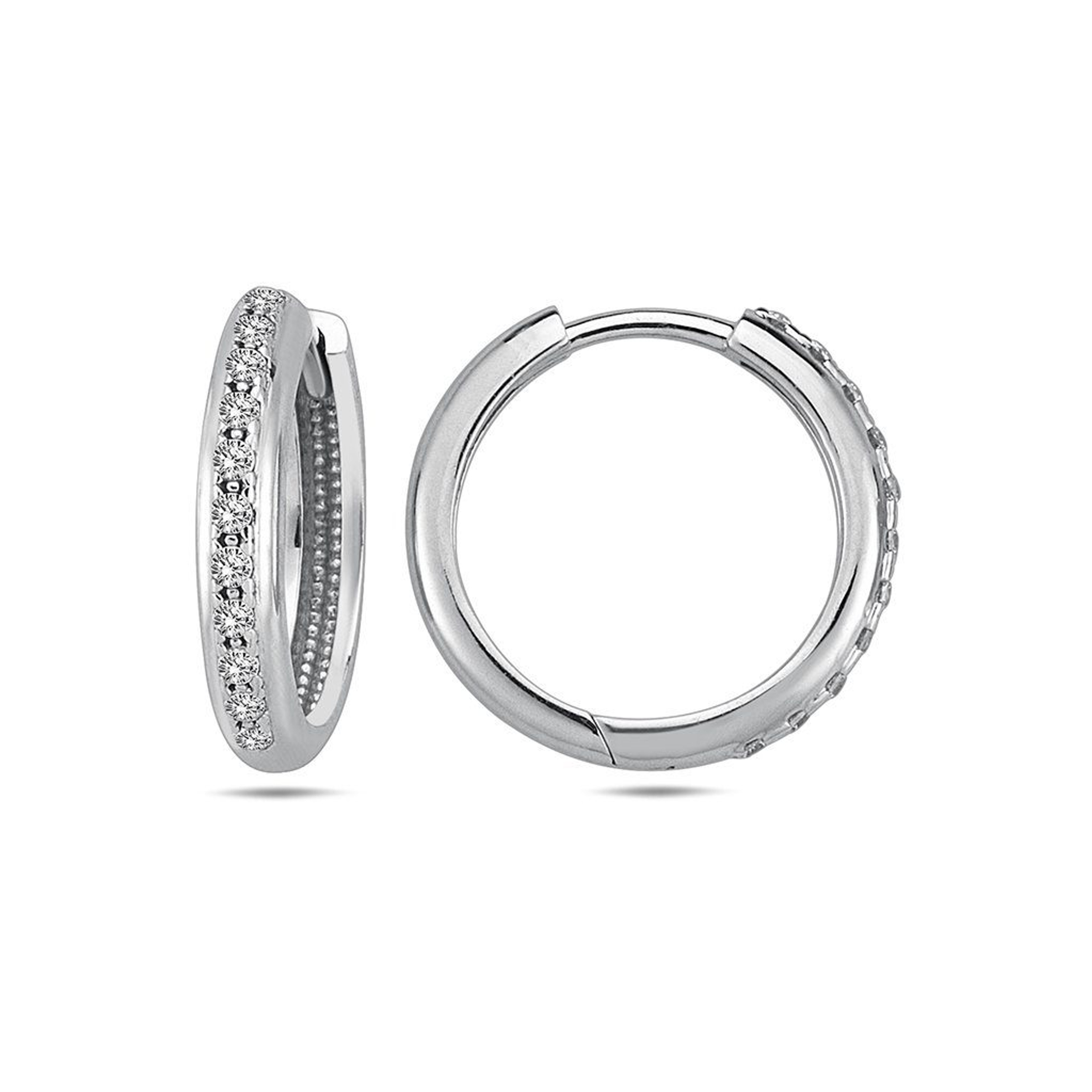 14k White Gold 2.5mm Cubic Zirconia Huggies Earring 15mm 14k White Gold 2.5mm Cubic Zirconia Huggies Earring 15mm
