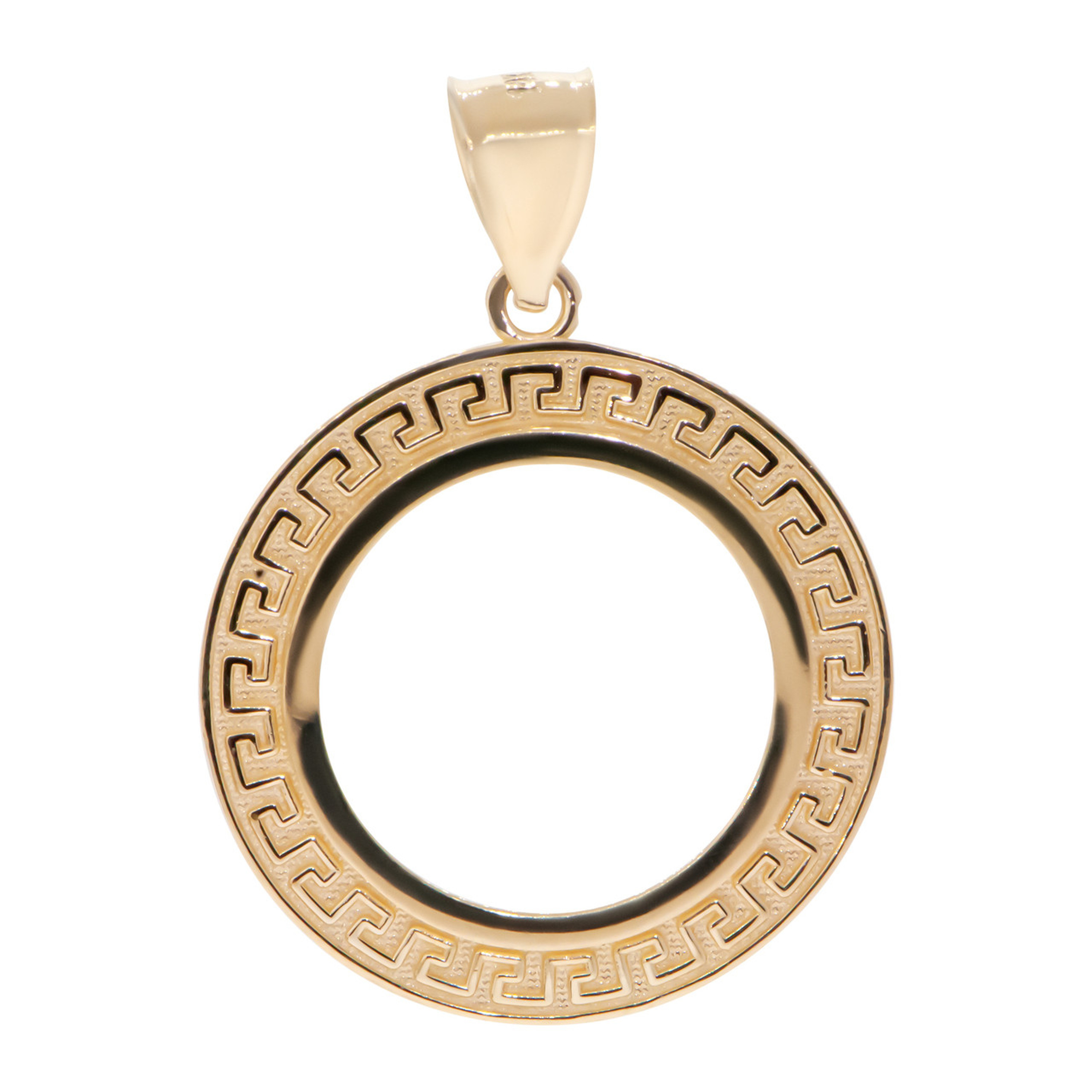 14k Gold Greek Key Design Coin Bezel Pendant For 10 Peso Gold Coin 14k Gold Greek Key Design Coin Bezel Pendant For 10 Peso Gold Coin