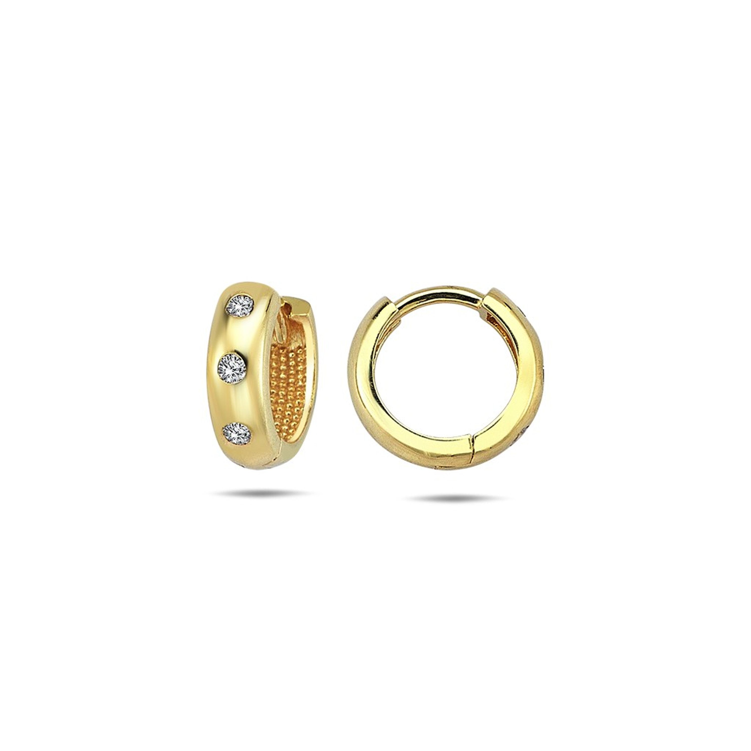 14k Yellow Gold 3mm Triple Cubic Zirconia Huggies Earring 10mm 14k Yellow Gold 3mm Triple Cubic Zirconia Huggies Earring 10mm