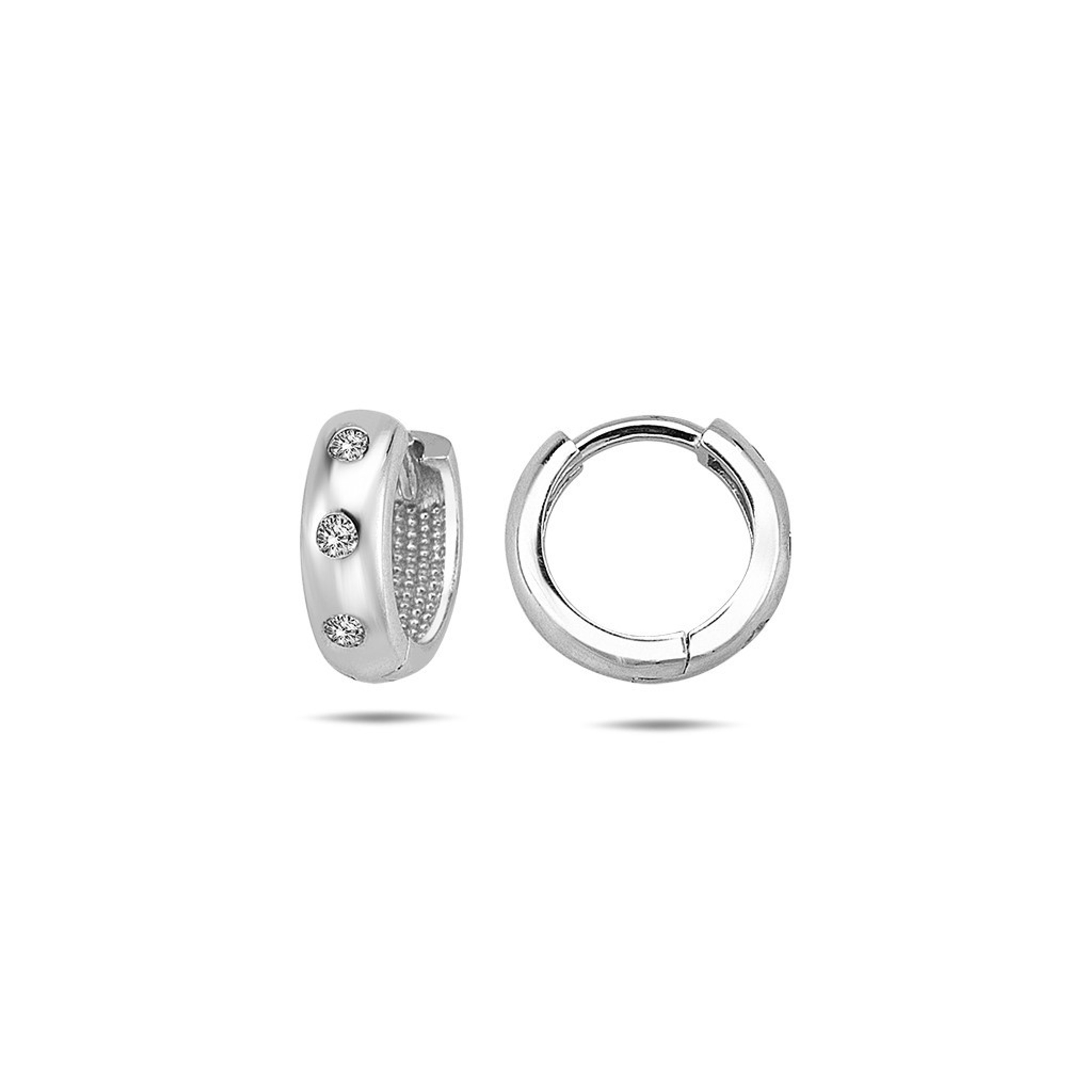 14k White Gold 3mm Triple Cubic Zirconia Huggies Earring 10mm 14k White Gold 3mm Triple Cubic Zirconia Huggies Earring 10mm