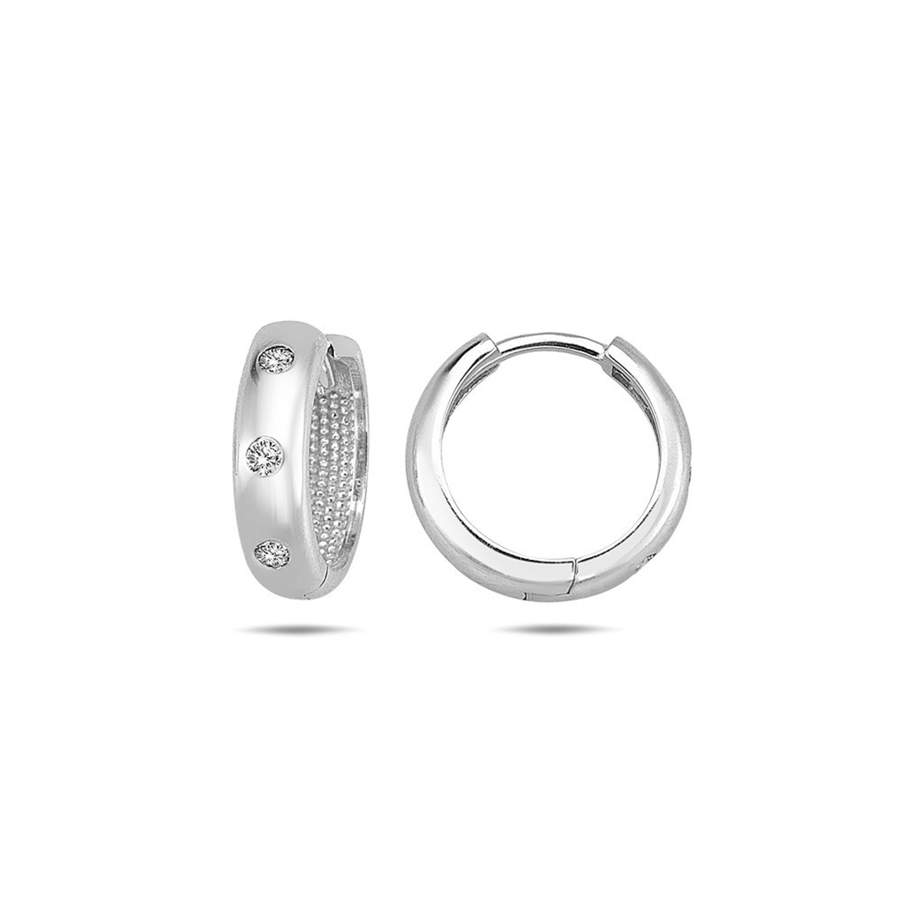 14k White Gold 3mm Triple Cubic Zirconia Huggies Earring 13mm 14k White Gold 3mm Triple Cubic Zirconia Huggies Earring 13mm