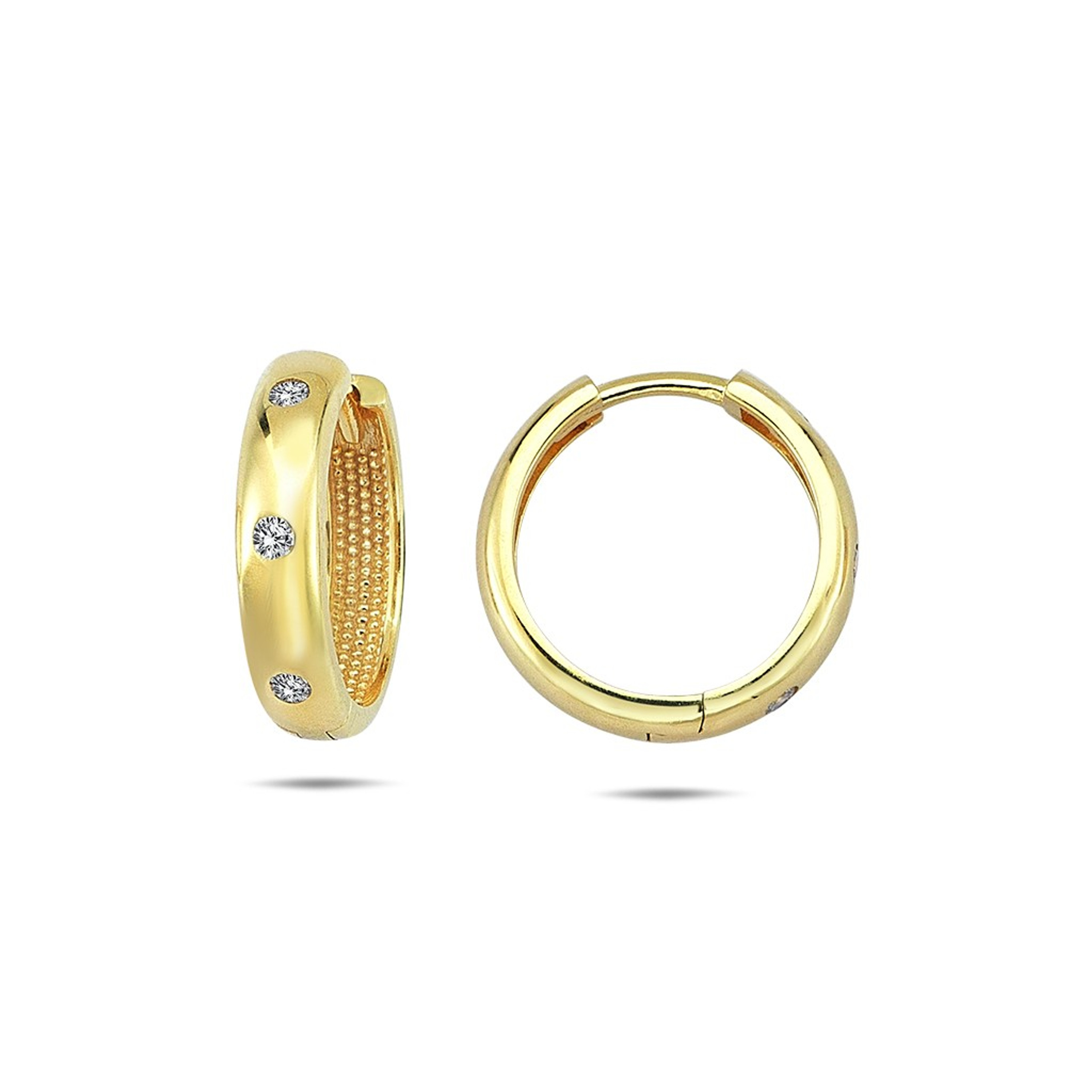 14k Yellow Gold 3mm Triple Cubic Zirconia Huggies Earring 15mm 14k Yellow Gold 3mm Triple Cubic Zirconia Huggies Earring 15mm