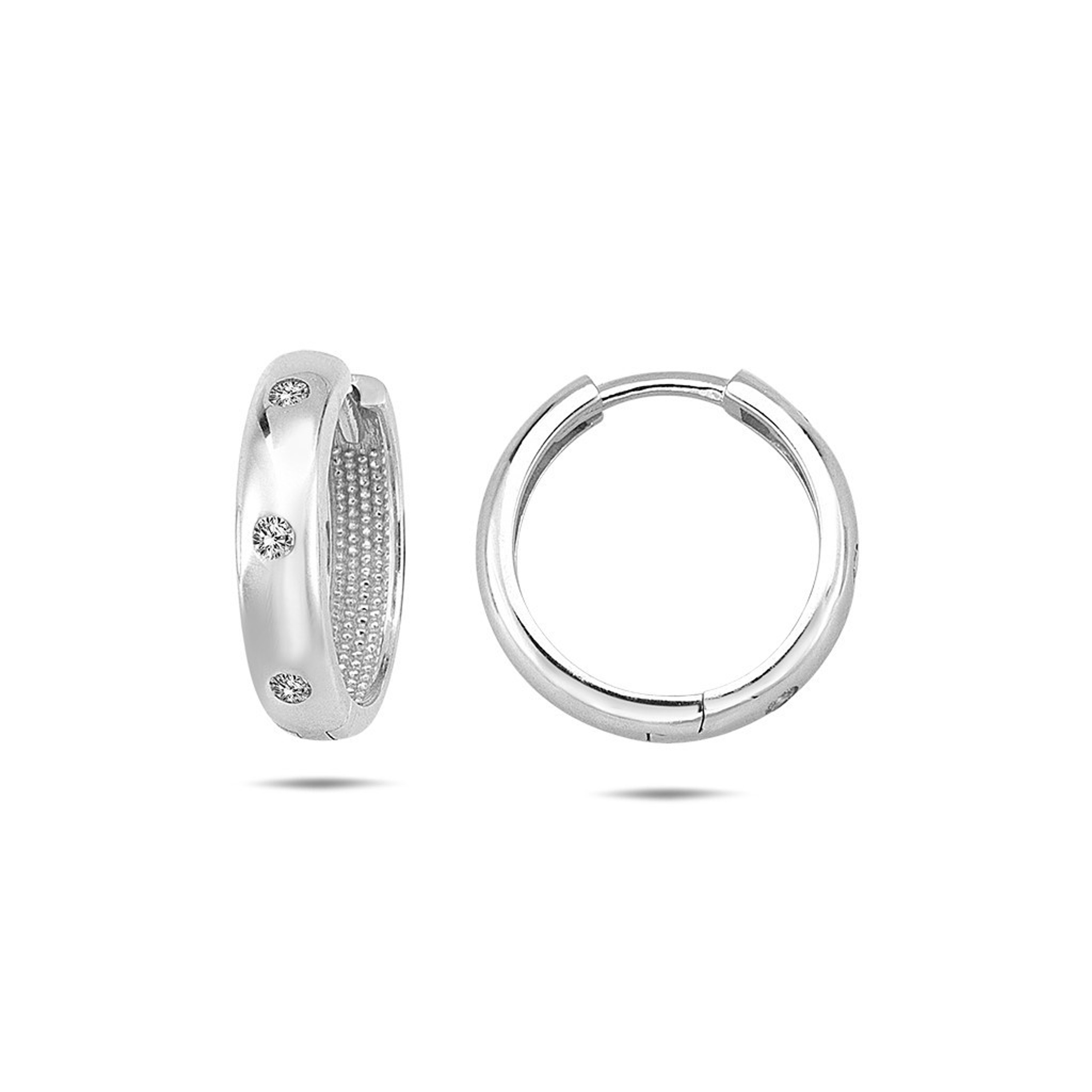 14k White Gold 3mm Triple Cubic Zirconia Huggies Earring 15mm 14k White Gold 3mm Triple Cubic Zirconia Huggies Earring 15mm