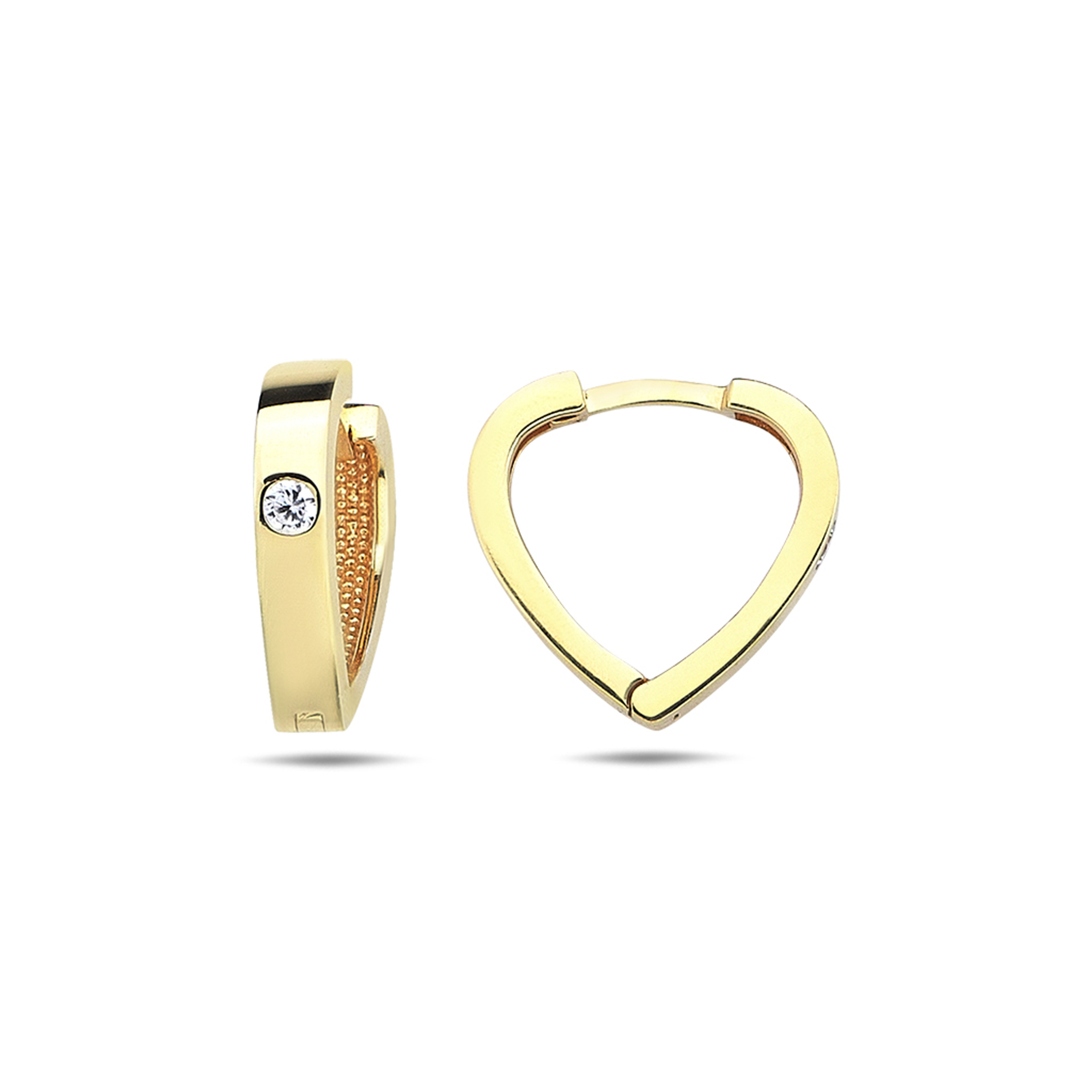 14k Yellow Gold 2.5mm Single Cubic Zirconia Heart Huggies Earring 13mm 14k Yellow Gold 2.5mm Single Cubic Zirconia Heart Huggies Earring 13mm
