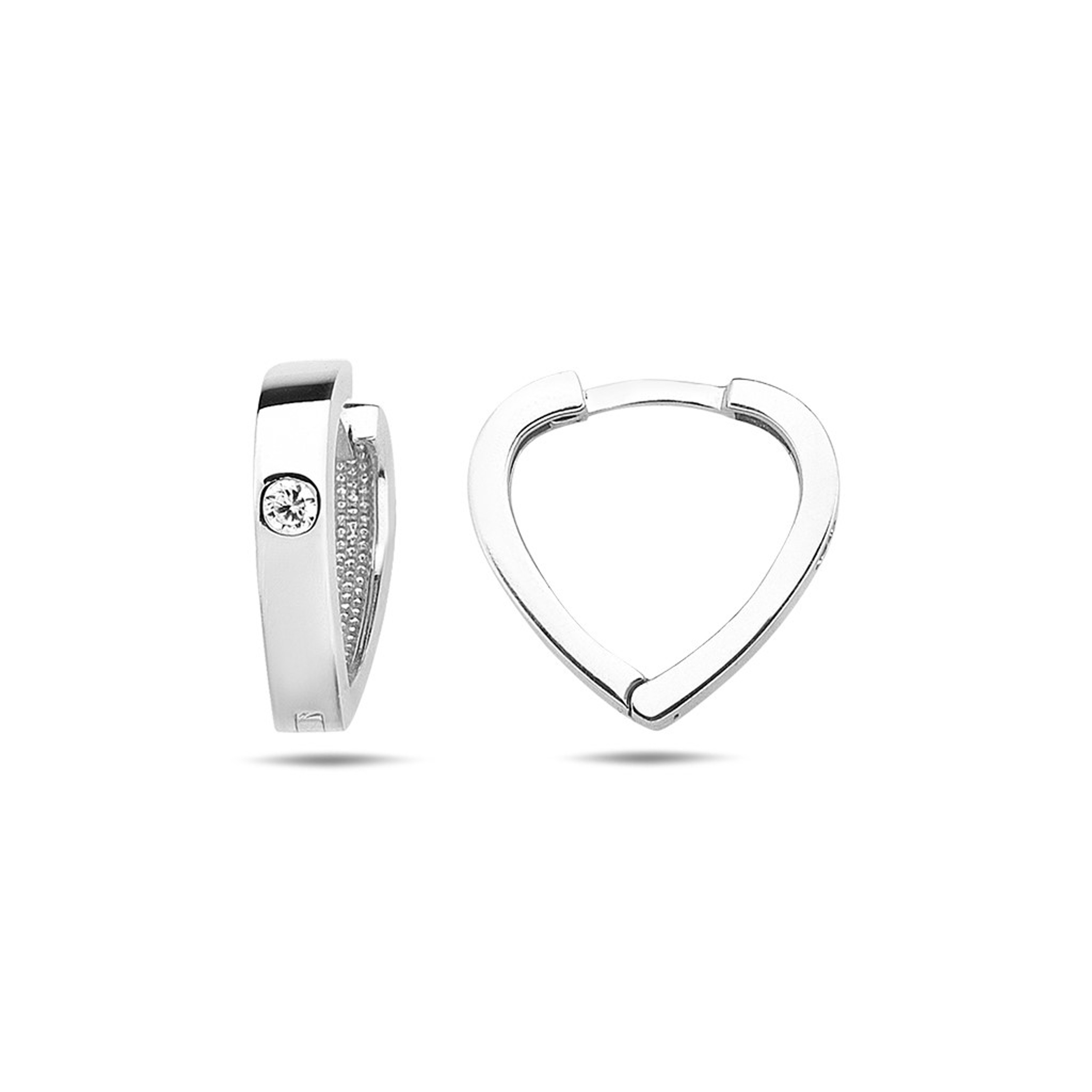 14k White Gold 2.5mm Single Cubic Zirconia Heart Huggies Earring 13mm 14k White Gold 2.5mm Single Cubic Zirconia Heart Huggies Earring 13mm