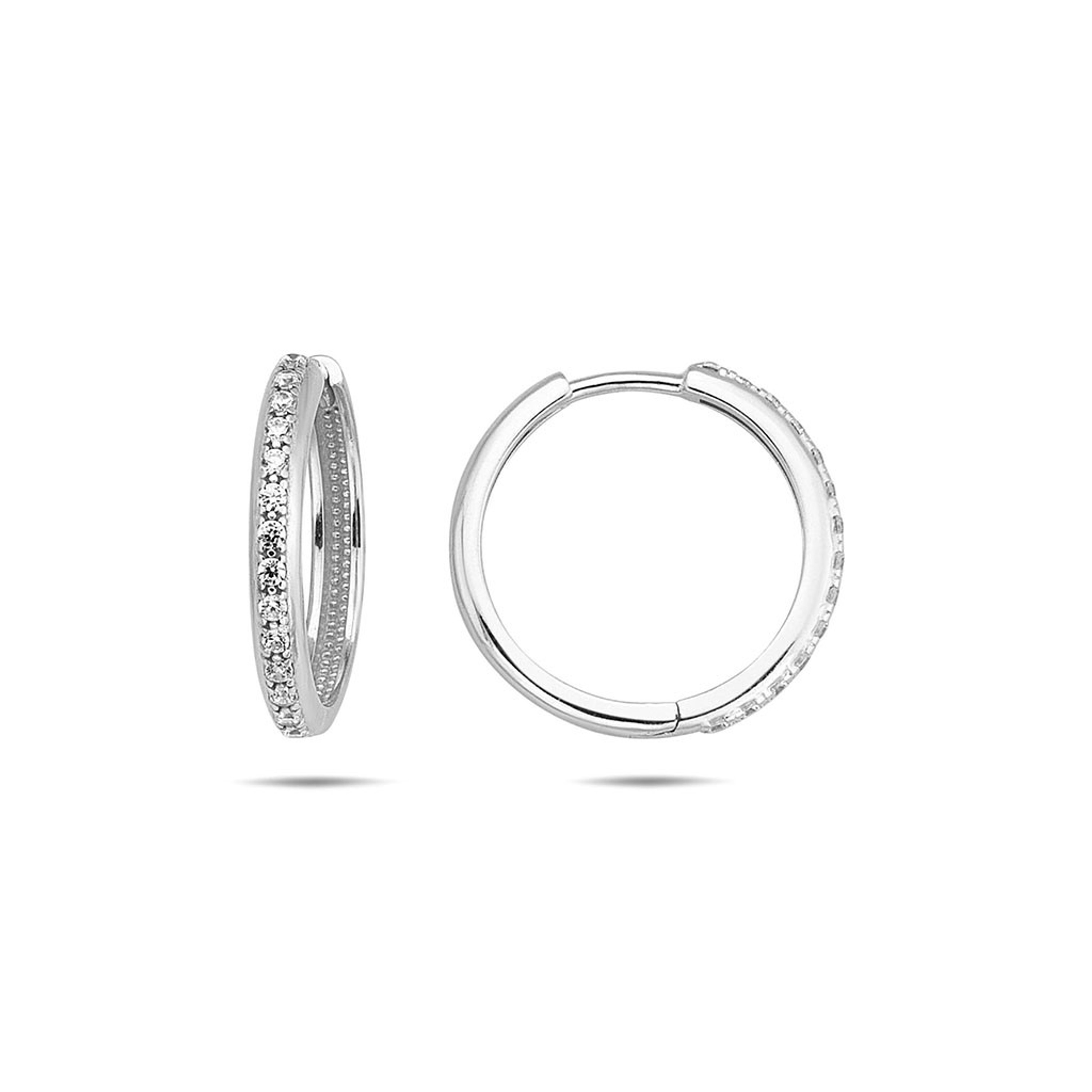 14k White Gold 2mm Cubic Zirconia Huggies Earring 17mm 14k White Gold 2mm Cubic Zirconia Huggies Earring 17mm