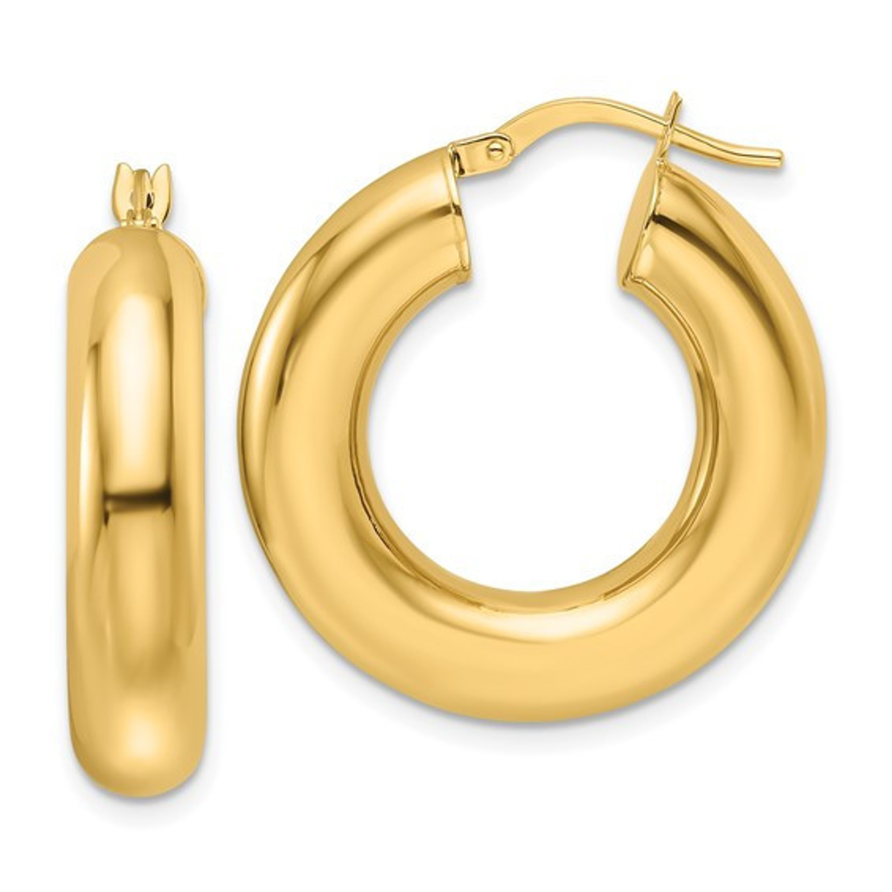 14K Yellow Gold 6.0mm By 40mm wide High Polished Hoop Earrings 14K Yellow Gold 6.0mm By 40mm wide High Polished Hoop Earrings
