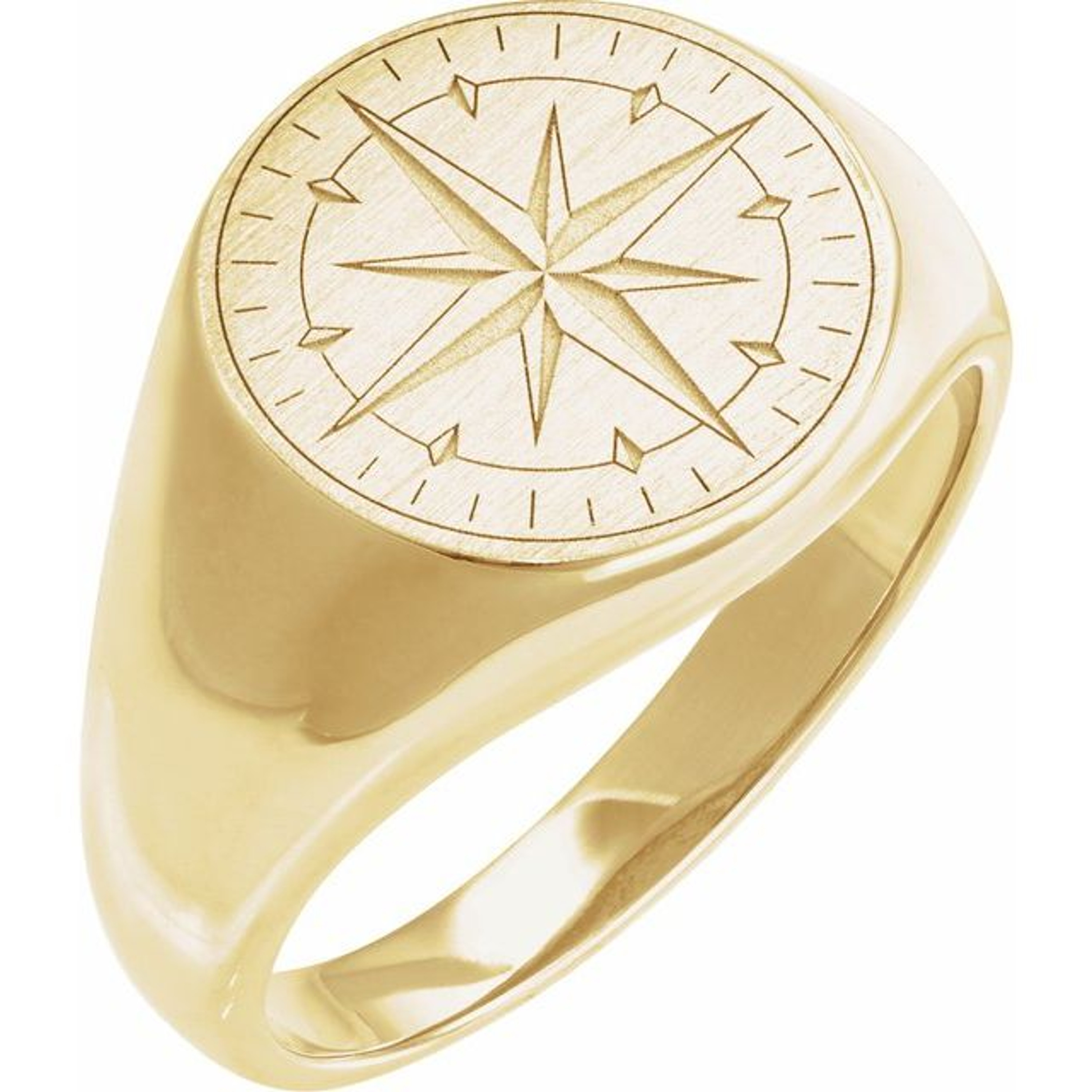 14k Yellow Gold 15 mm Compass Ring  Signet Ring 14k Yellow Gold 15 mm Compass Ring  Signet Ring