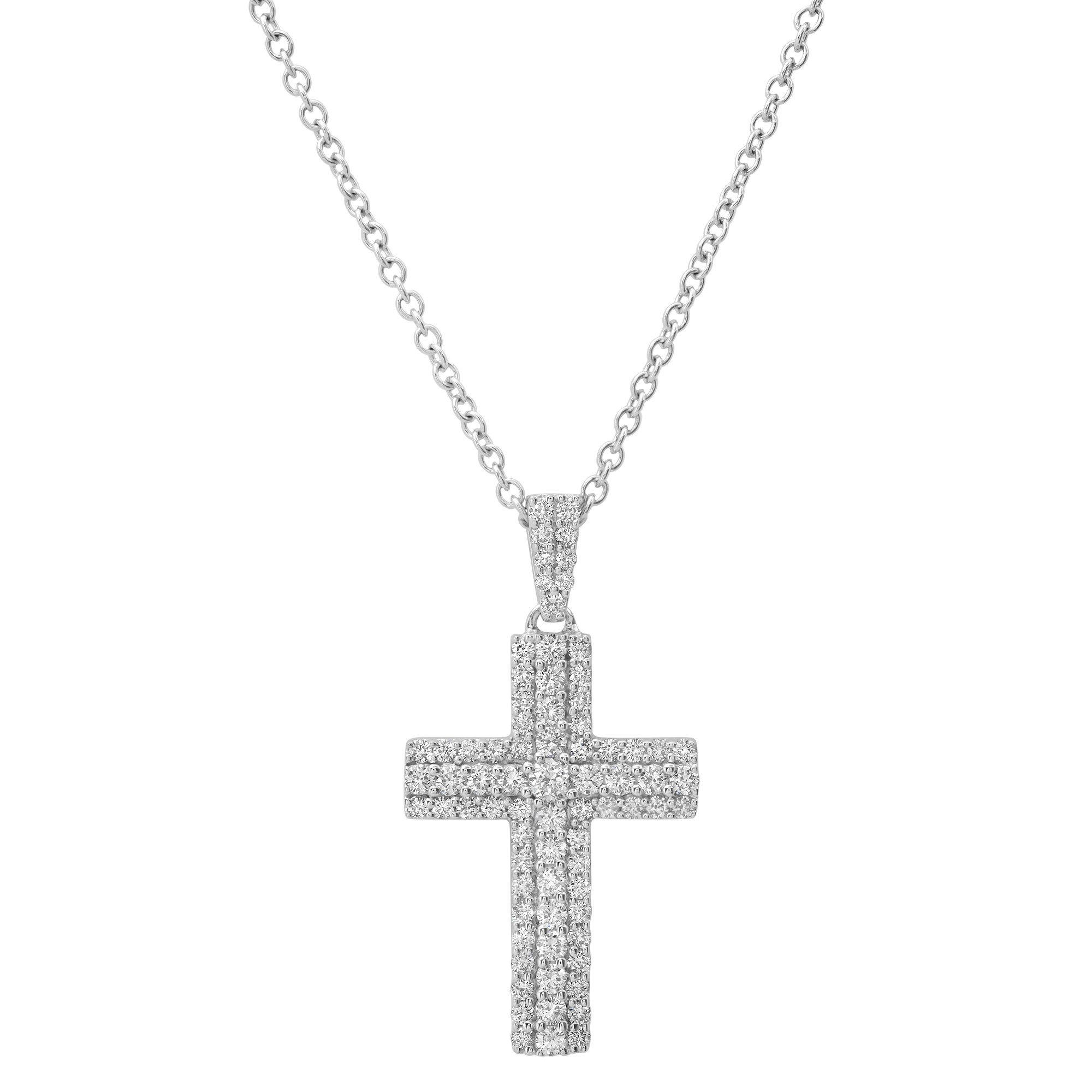 18k White Gold 1.25ct  Diamond Cross Necklace 18 Inches