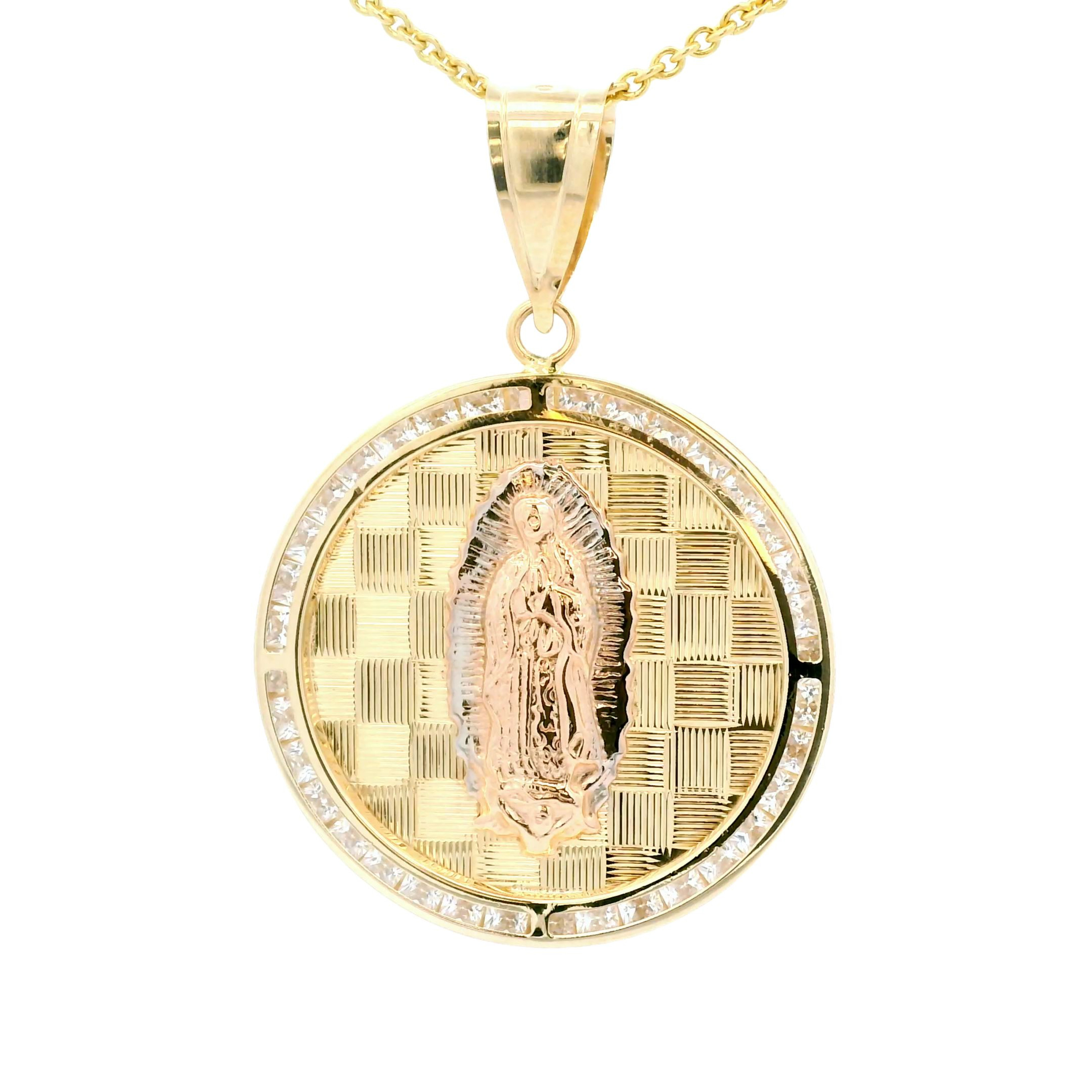 14k Yellow Gold Round Shaped Virgin Mary Pendant 33mm X 33mm 14k Yellow Gold Round Shaped Virgin Mary Pendant 33mm X 33mm