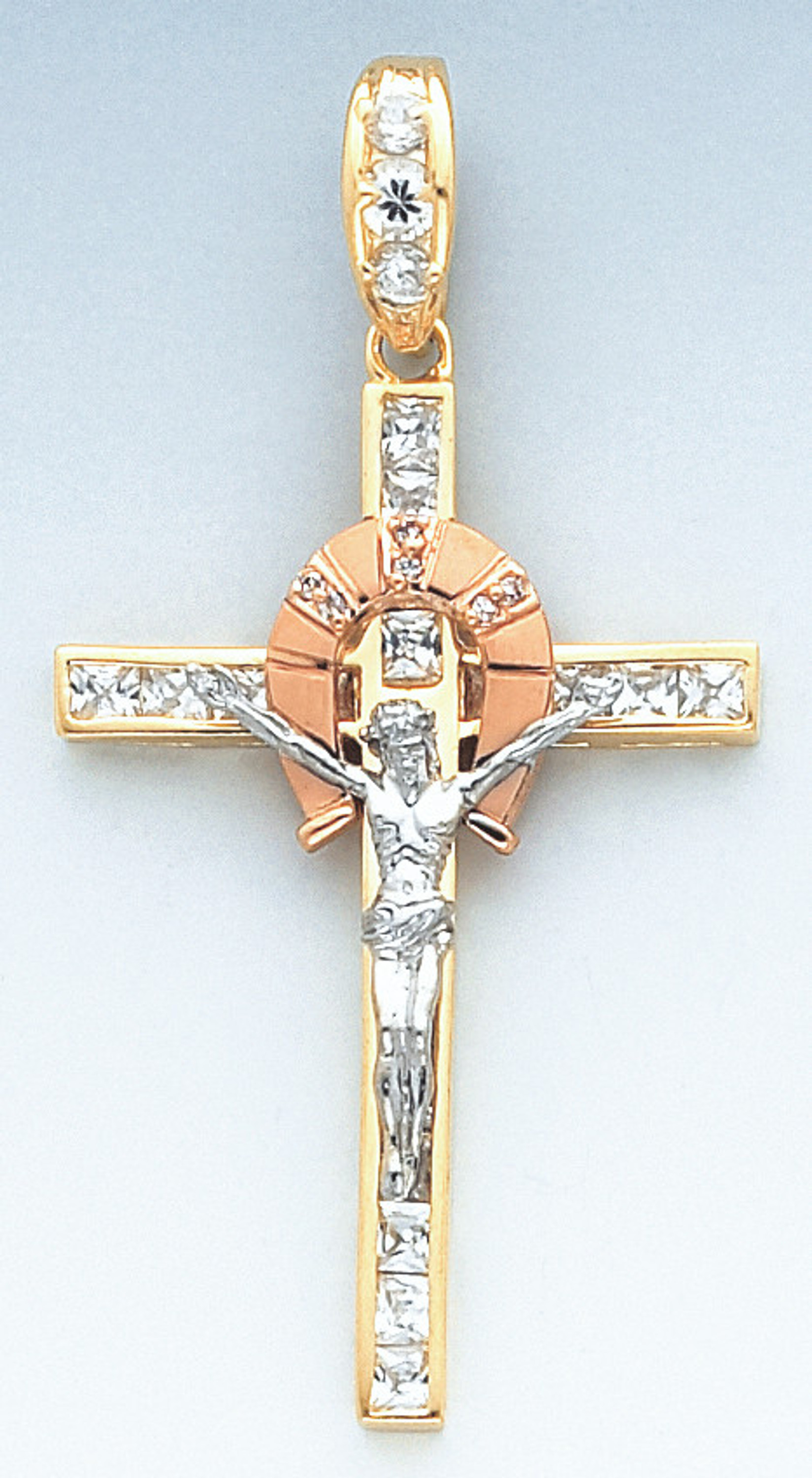 14k Gold Two-color Cubic Zirconium Fancy Crucifix Pendant 50mm W X 63mm 14k Gold Two-color Cubic Zirconium Fancy Crucifix Pendant 50mm W X 63mm