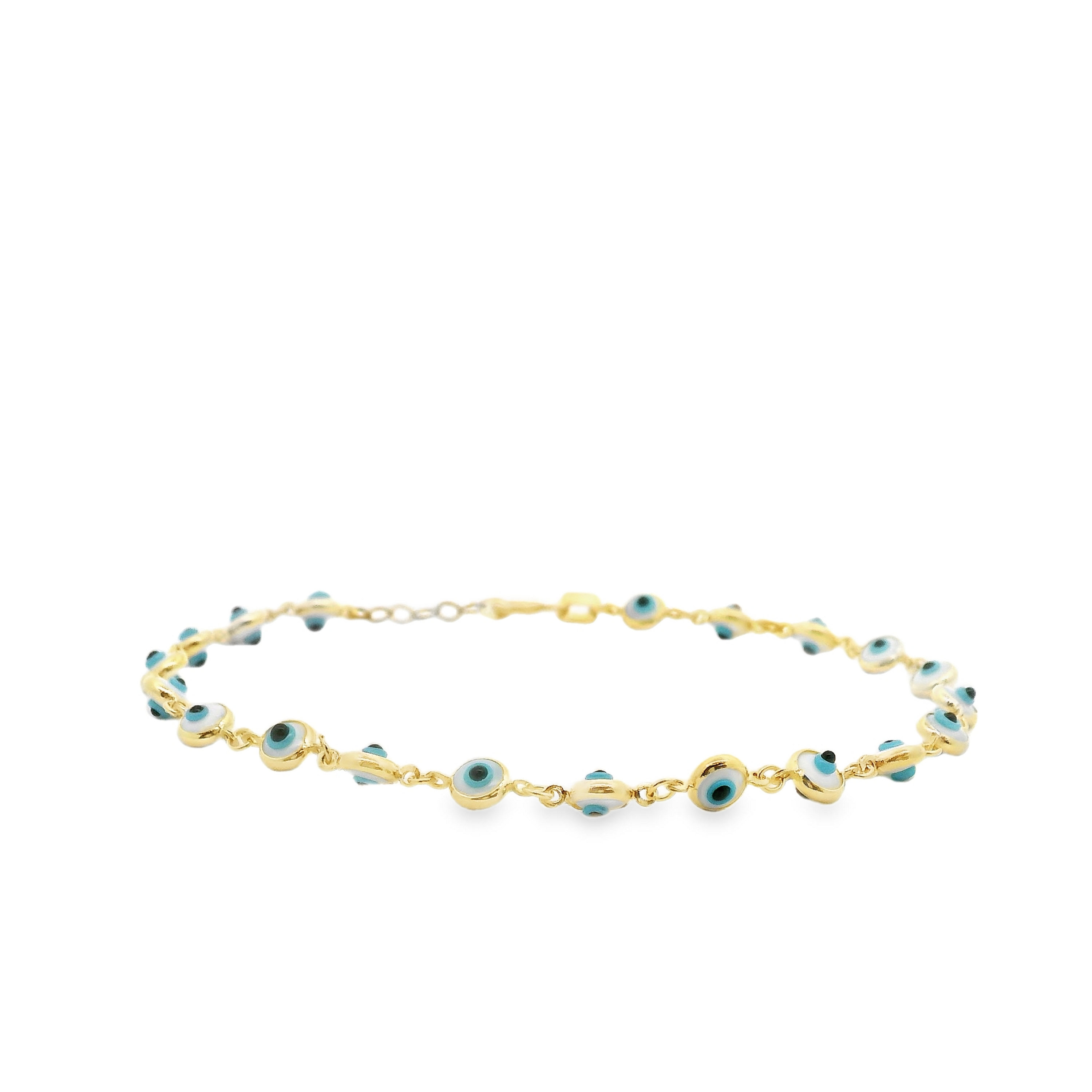 14k Yellow Gold 4.5mm wide Blue Evil Eye Bracelet 7 Inches 14k Yellow Gold 4.5mm wide Blue Evil Eye Bracelet 7 Inches