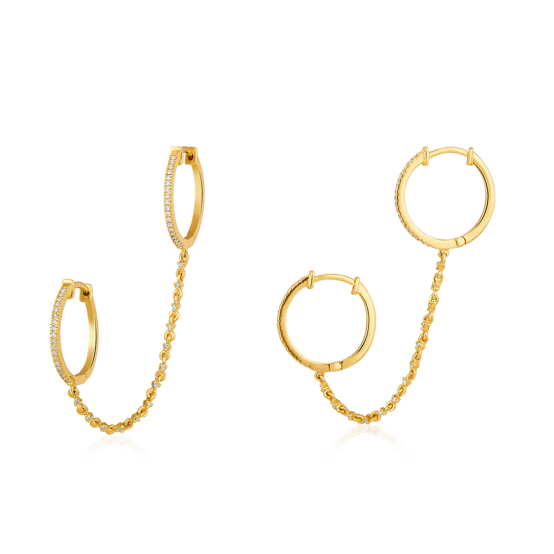 14K Gold 0.20ct Natural Diamond Double Pierce Illusion Huggie