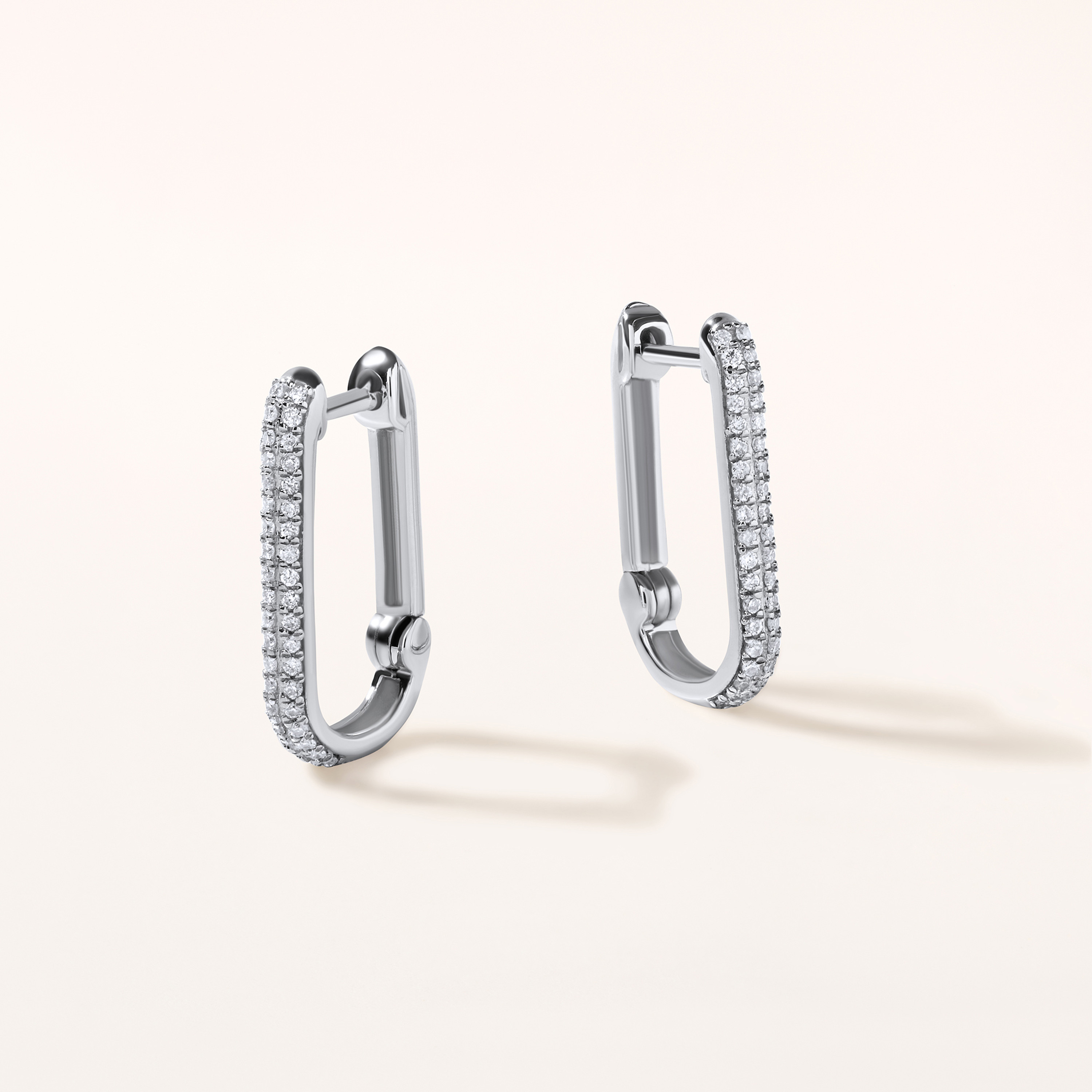 14K White Gold Rectangular Pave Huggie 0.13ct. Diamond Earrings 14K White Gold Rectangular Pave Huggie 0.13ct. Diamond Earrings