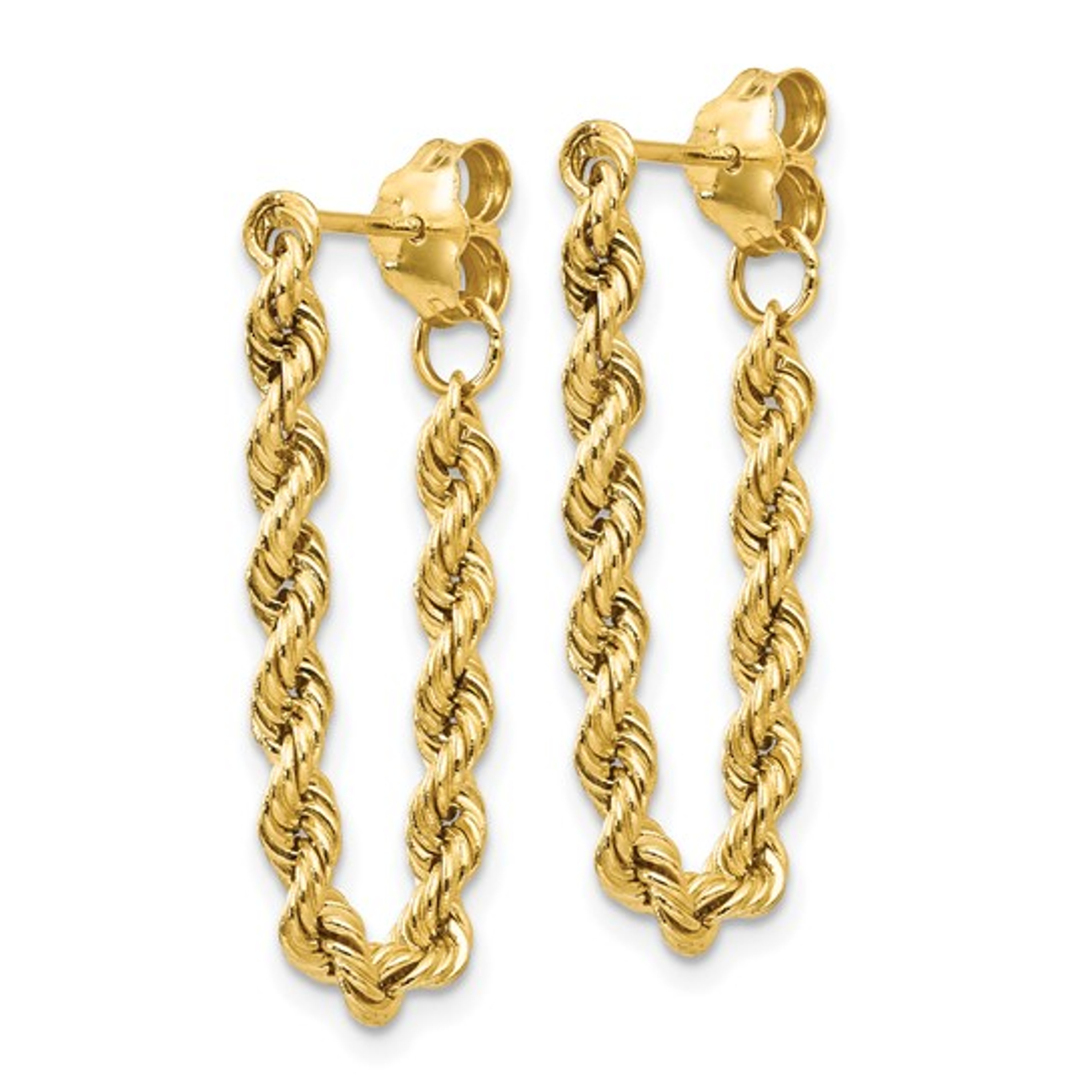 14K Yellow Gold Hollow Rope Chain Drop Earrings 14K Yellow Gold Hollow Rope Chain Drop Earrings