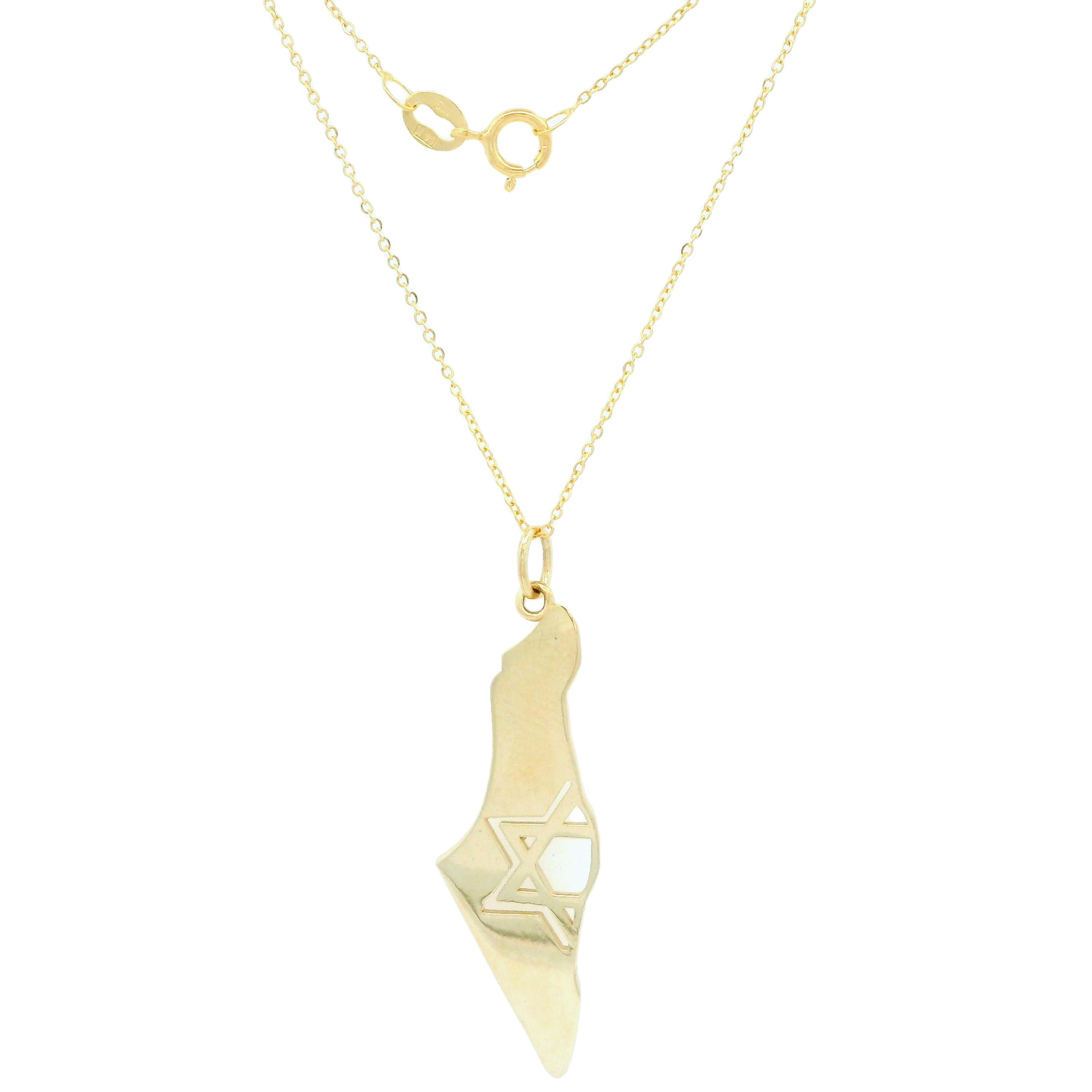 14k Yellow Gold 38mm by 13mm Map of Israel with Cut-Out Star of David Pendant 14k Yellow Gold 38mm by 13mm Map of Israel with Cut-Out Star of David Pendant