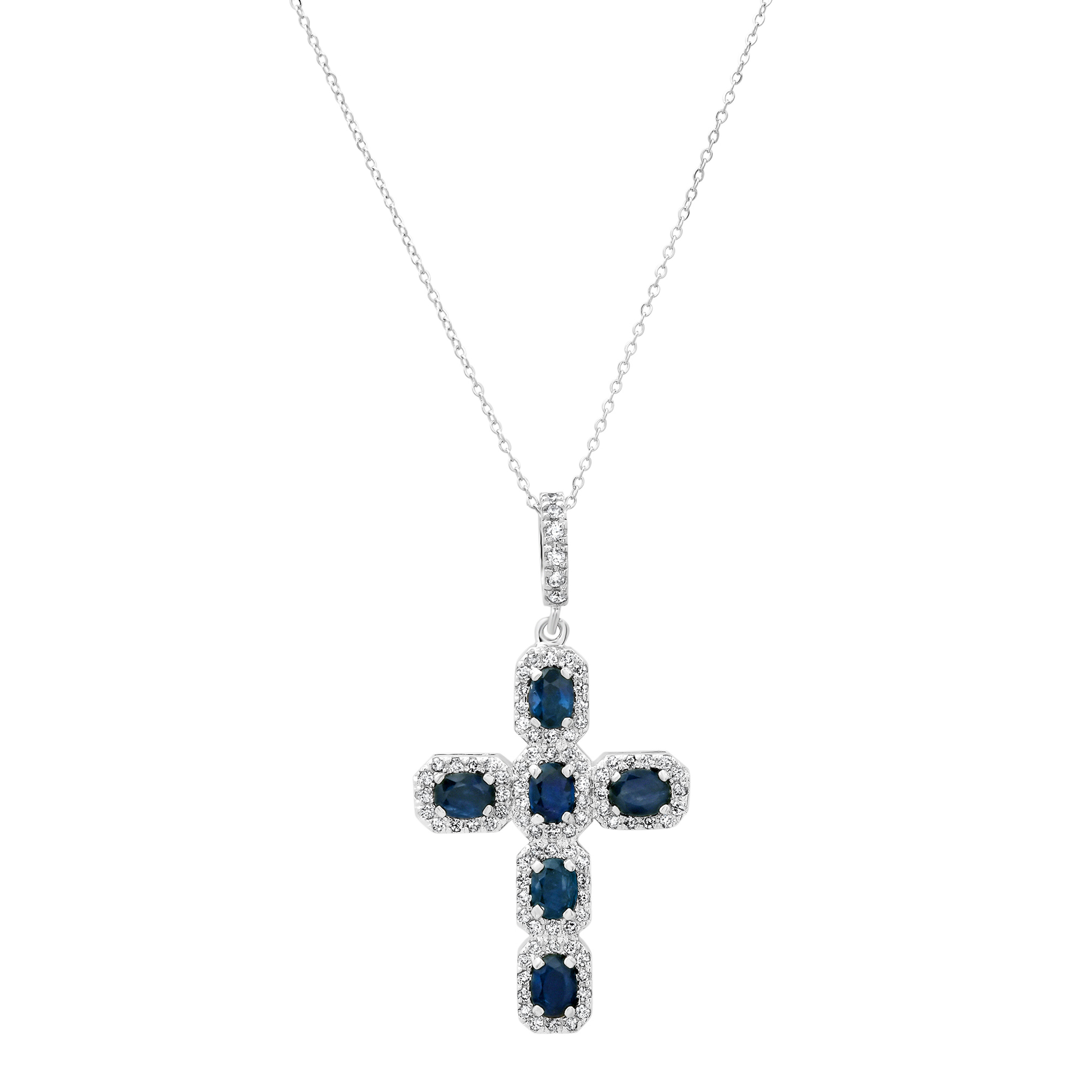 14kt White Gold Sapphire and Diamond Cross Necklace 28mm x 18mm 14kt White Gold Sapphire and Diamond Cross Necklace 28mm x 18mm