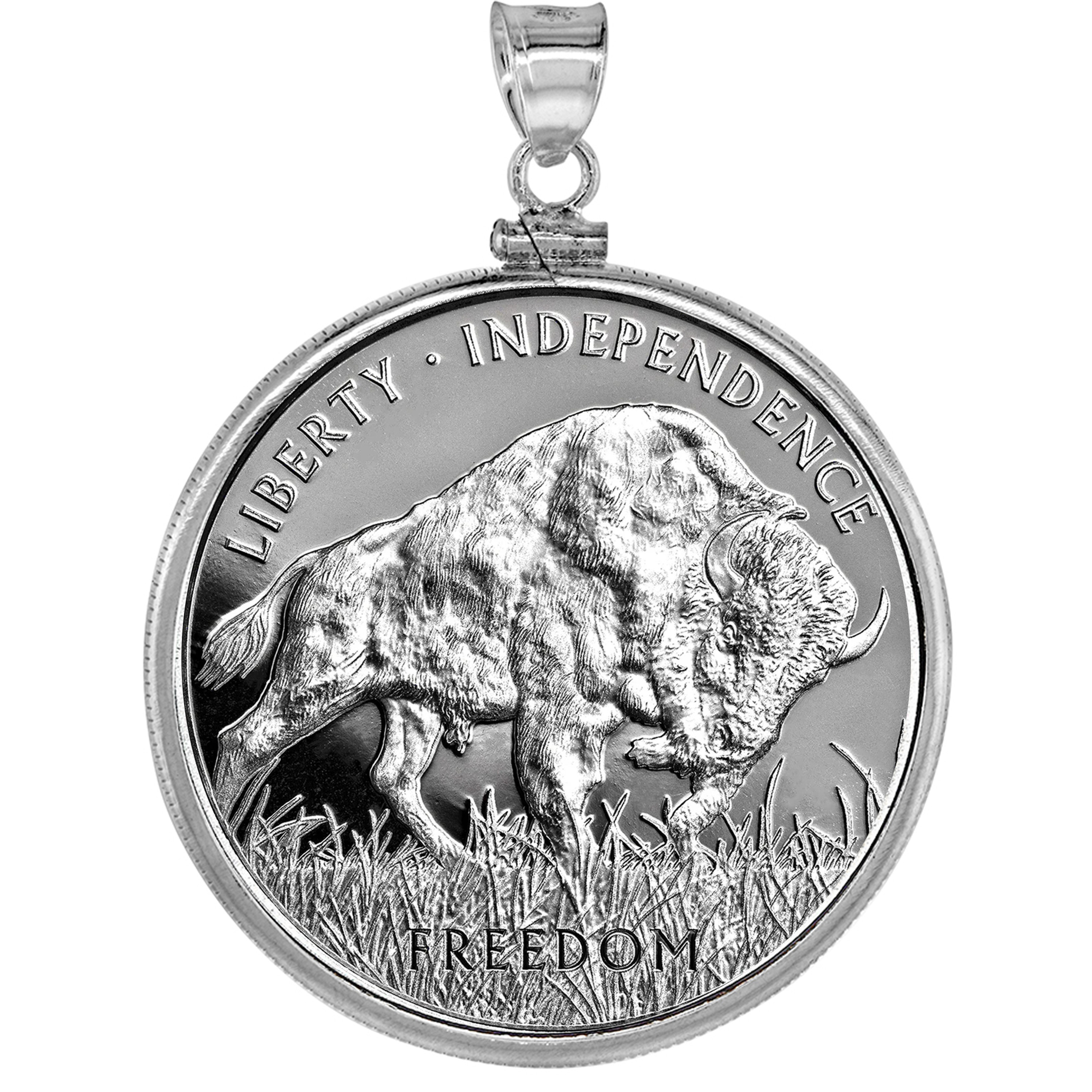 1 oz Sterling Silver PAMP American Buffalo Encased in Sterling silver bezel 1 oz Sterling Silver PAMP American Buffalo Encased in Sterling silver bezel