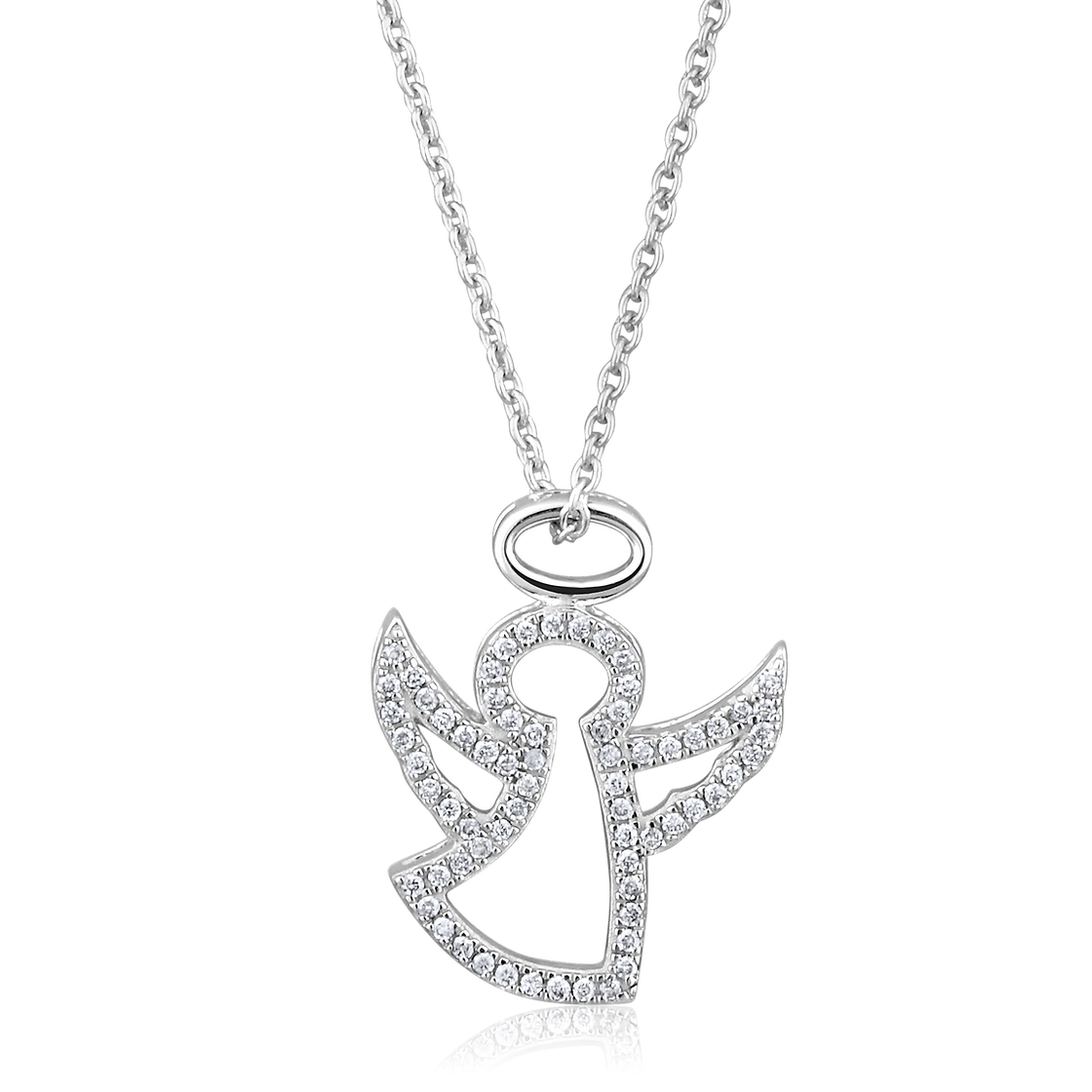 14K White Gold 0.12 CTW Diamond Angel Necklace 15mm x 15mm