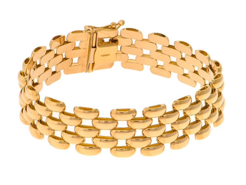18k Gold 5 Row 16mm Panther Bracelet 7.5 Inches
