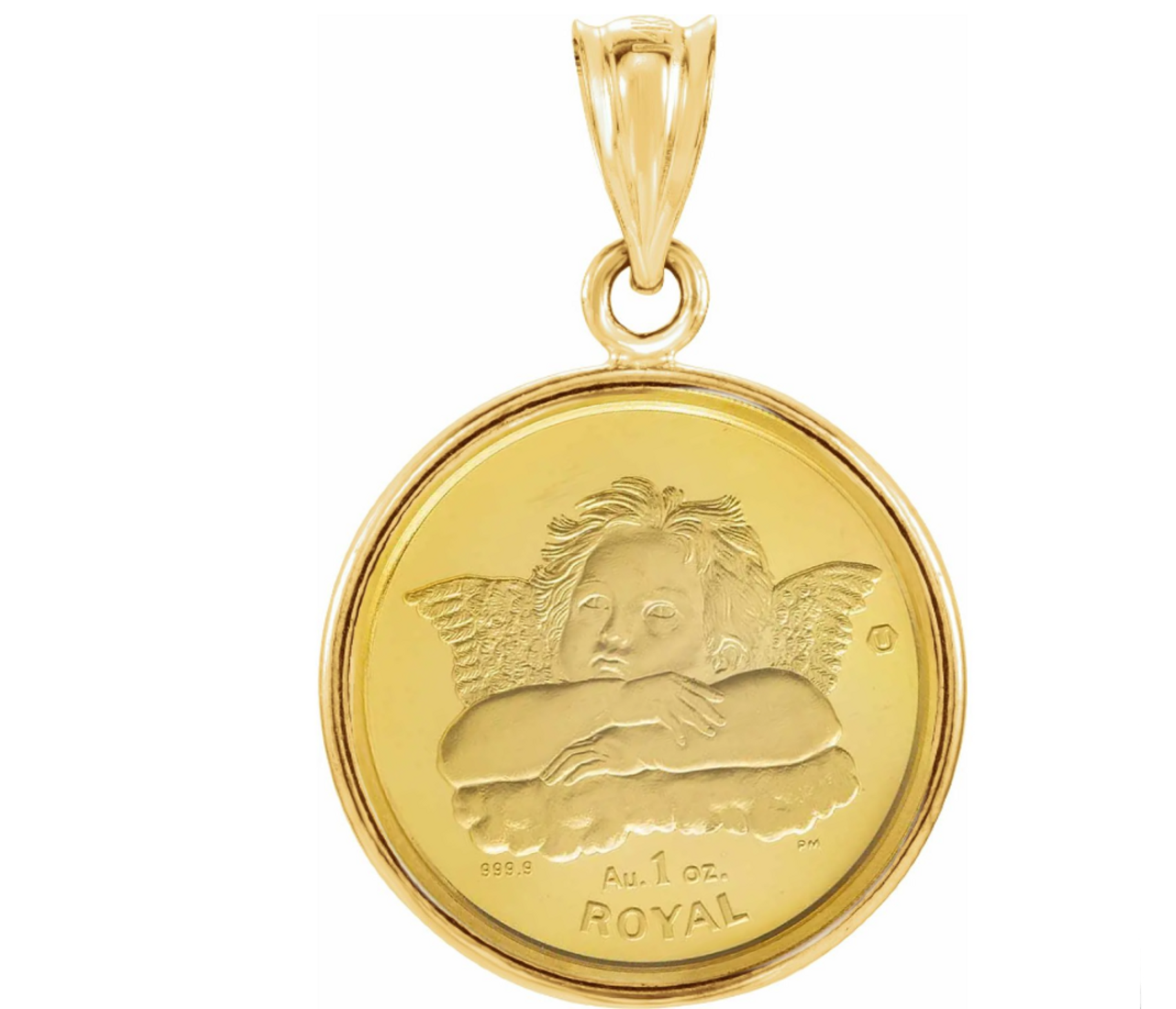 2003 1 Royal 1 oz Gold Cherub Coin Gibraltar Angel Coin Pendant Encased in 14k Gold 2003 1 Royal 1 oz Gold Cherub Coin Gibraltar Angel Coin Pendant Encased in 14k Gold