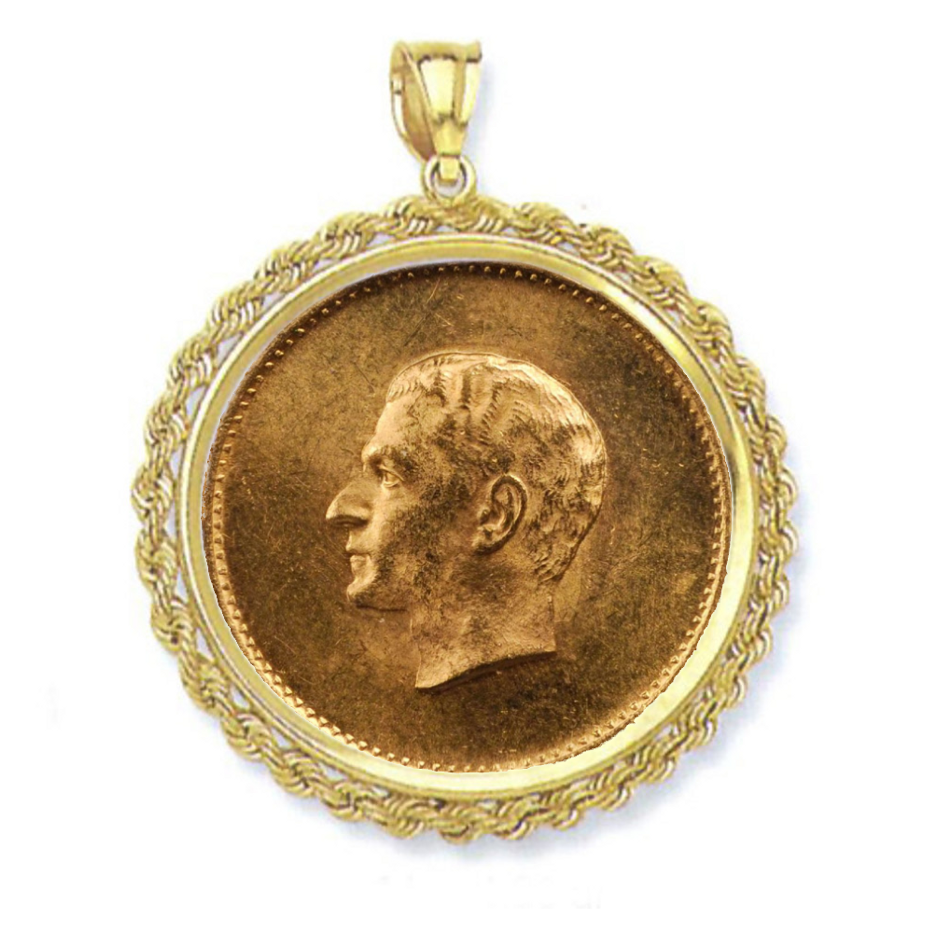 .900 Gold 2500 Years of Empire Gold Medal Mohammad Reza Shah Pahlavi 1350 Encased in 14k Gold .900 Gold 2500 Years of Empire Gold Medal Mohammad Reza Shah Pahlavi 1350 Encased in 14k Gold