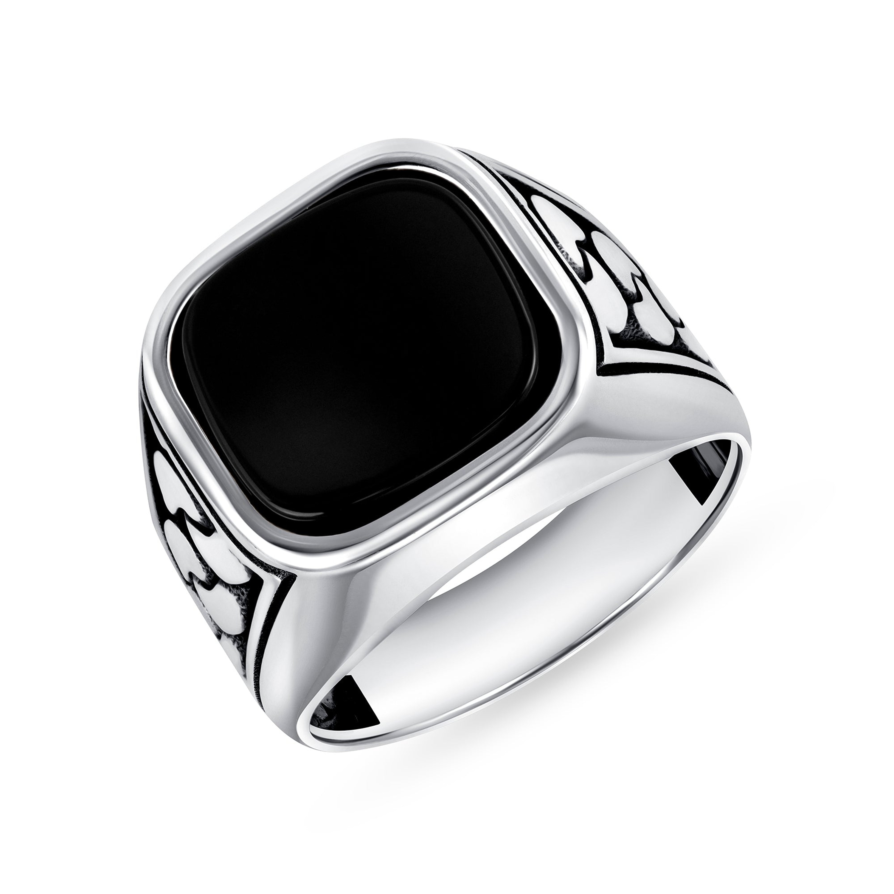 Men's Sterling Silver Ring with Black Onyx and Sink Motif Detail