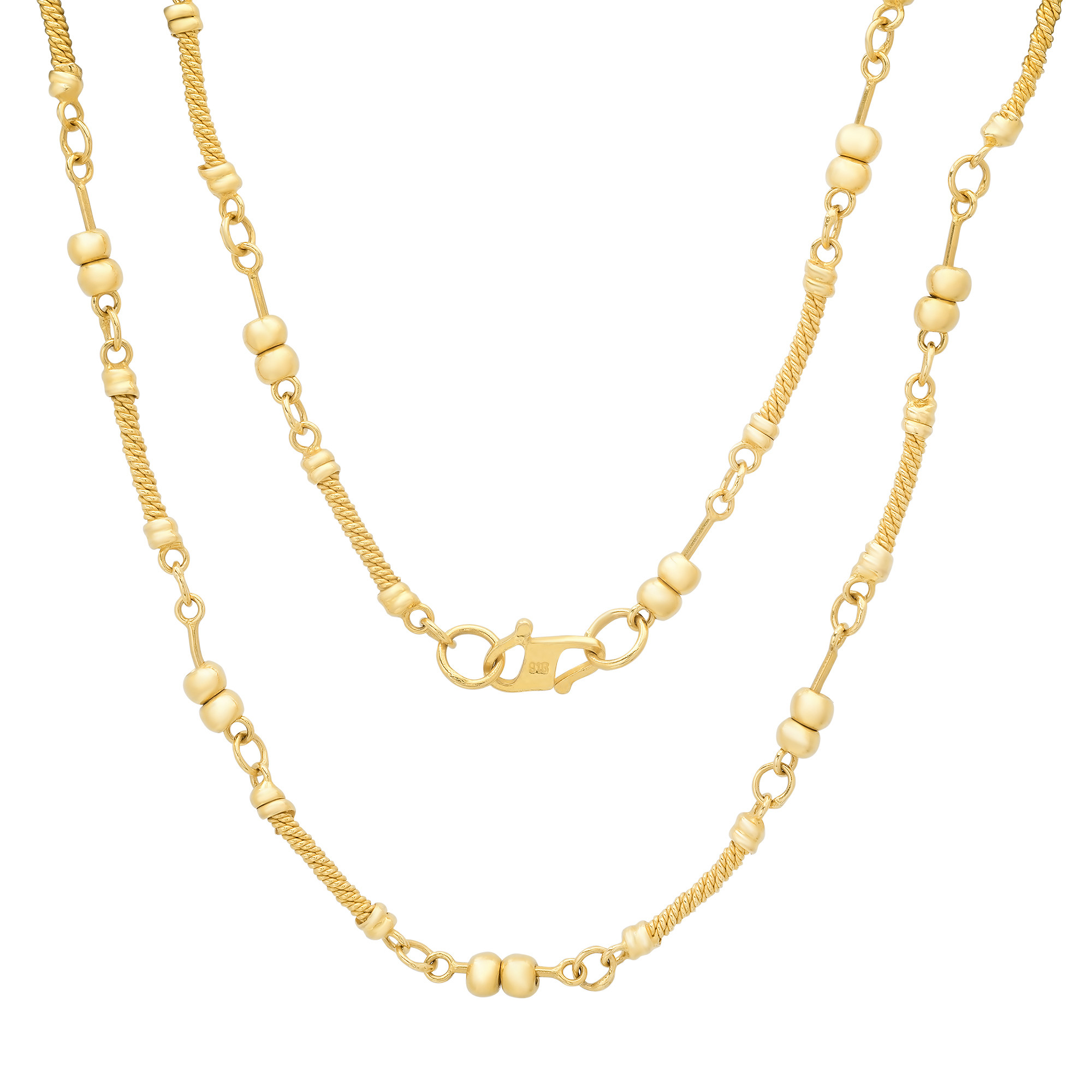 22k Yellow Gold 2.5mm Handmade Cable chain Necklace 17 Inches