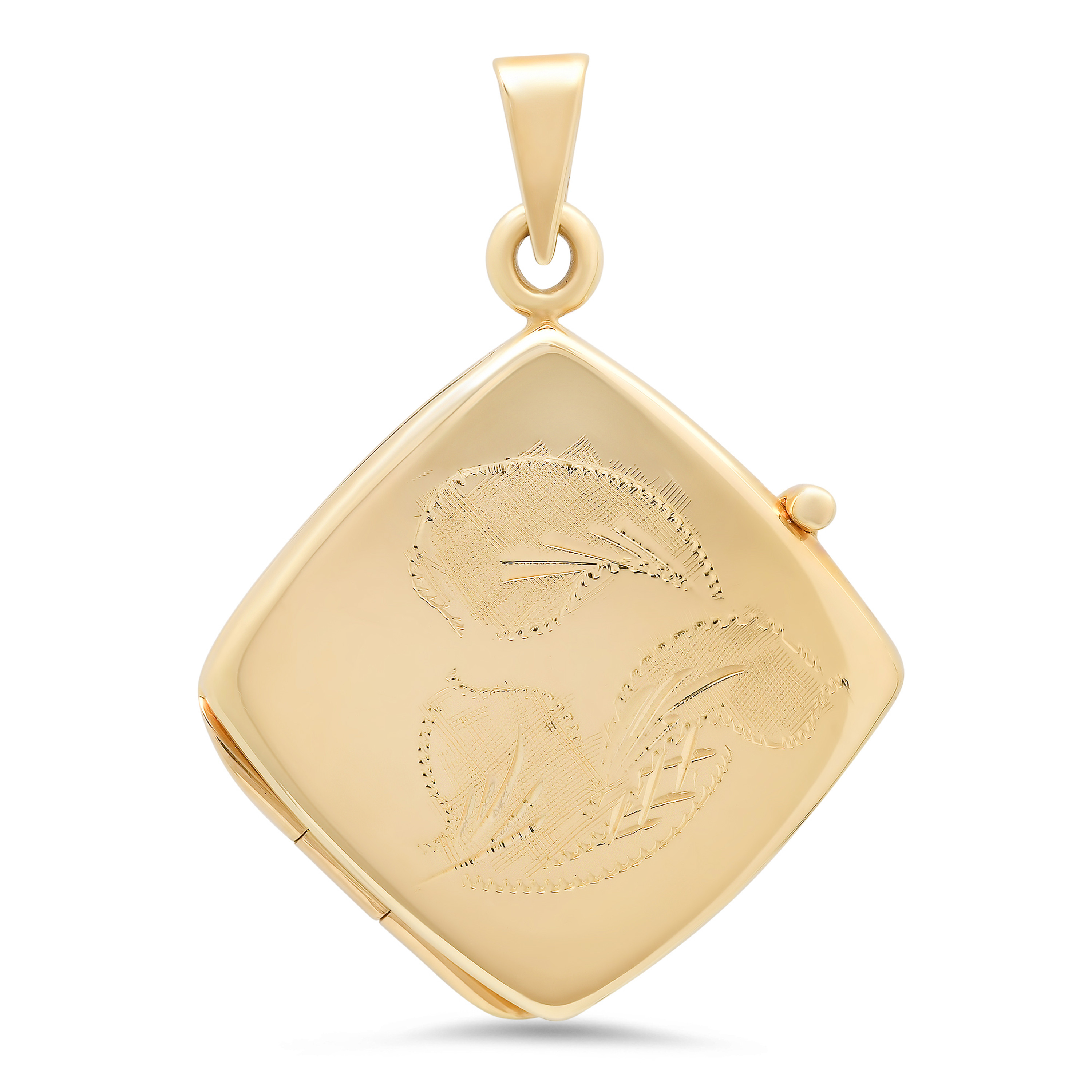 14k Yellow Gold 25.5mm Square Shape Locket With Flower Embossed. 14k Yellow Gold 25.5mm Square Shape Locket With Flower Embossed.