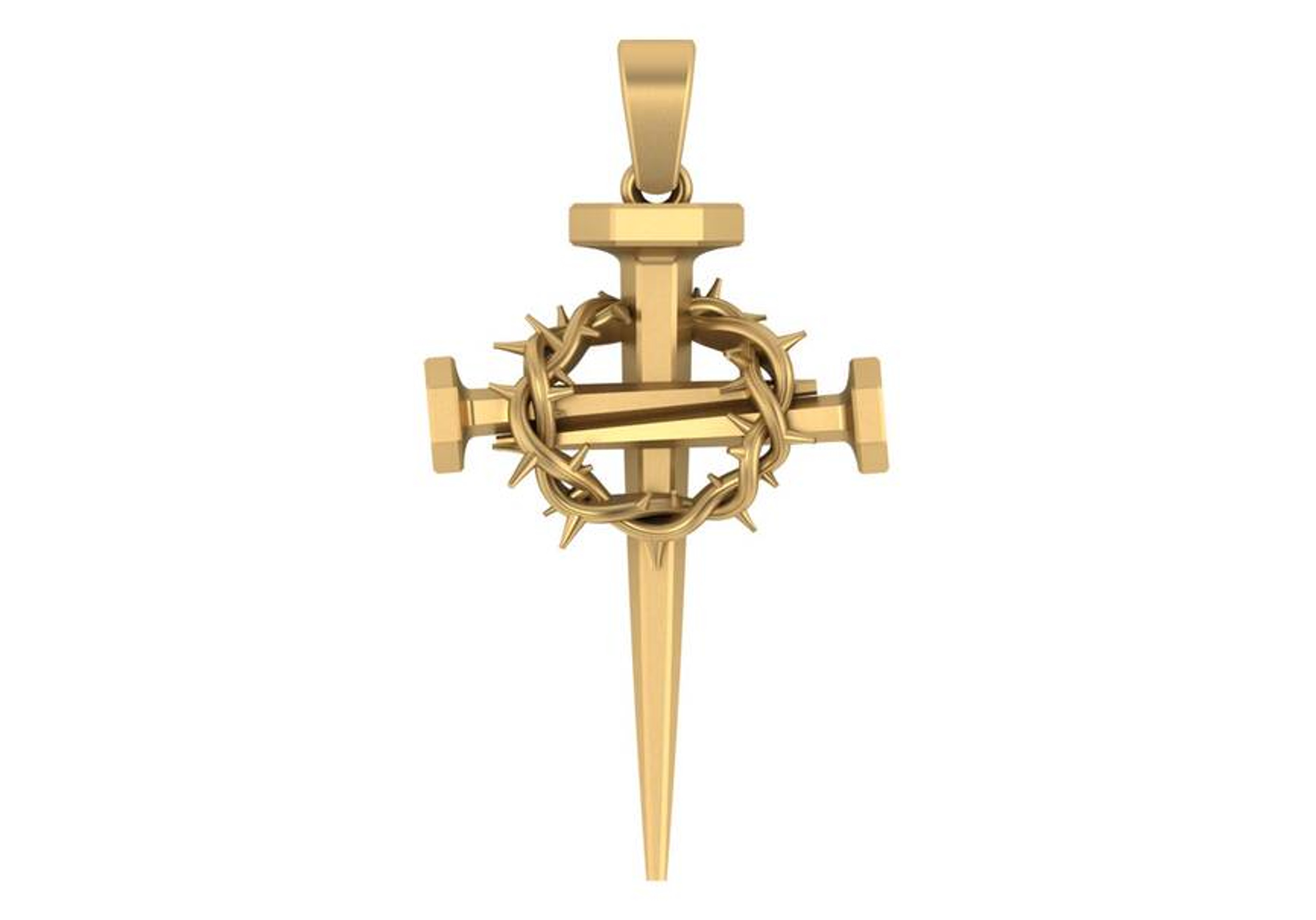 14K Yellow Gold Nail Cross with Crown of Thorns Pendant 22mm x 43mm 14K Yellow Gold Nail Cross with Crown of Thorns Pendant 22mm x 43mm
