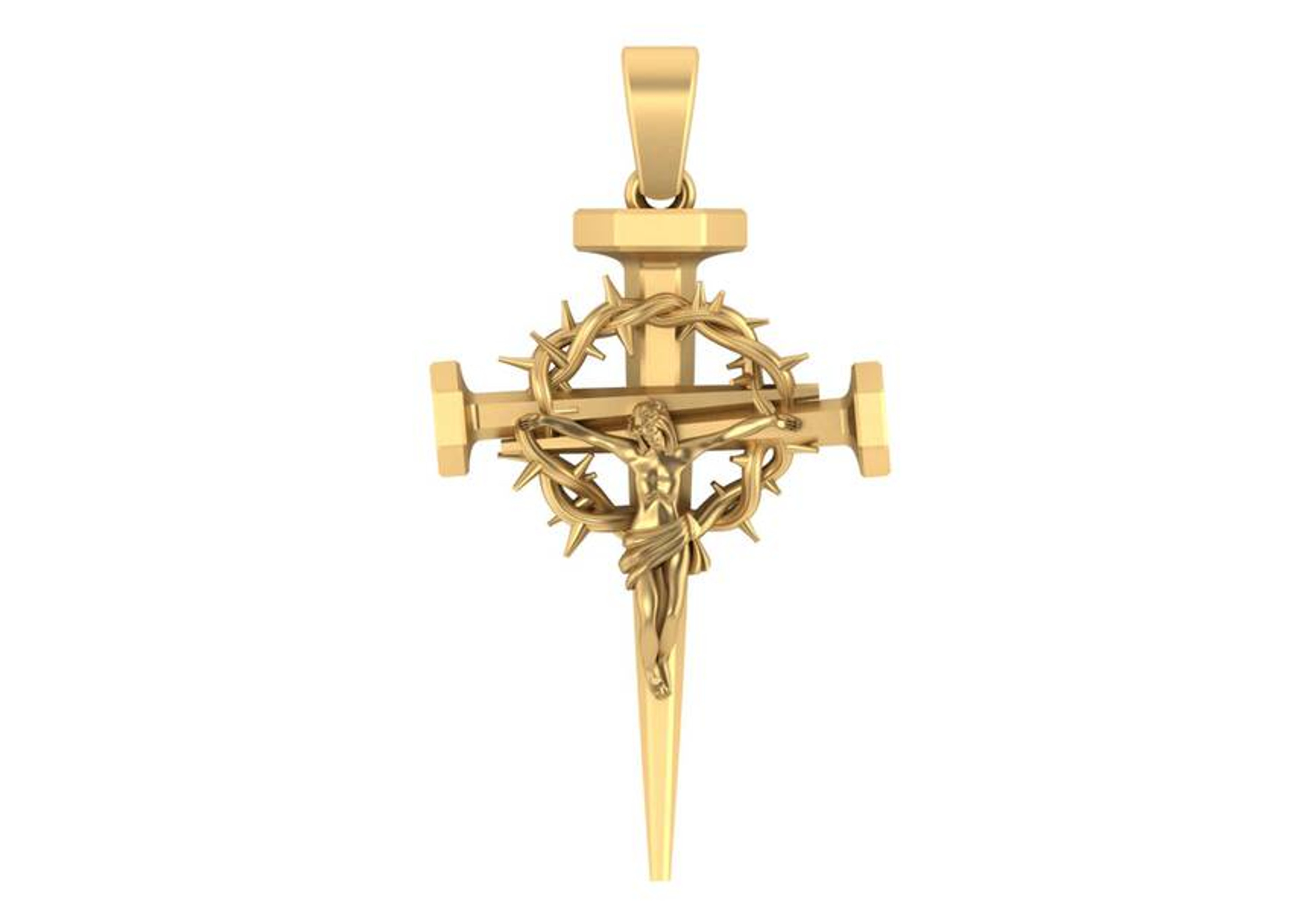 14K Gold Crucifix Pendant with Nails and Crown of Thorns 22mm x 43mm 14K Gold Crucifix Pendant with Nails and Crown of Thorns 22mm x 43mm