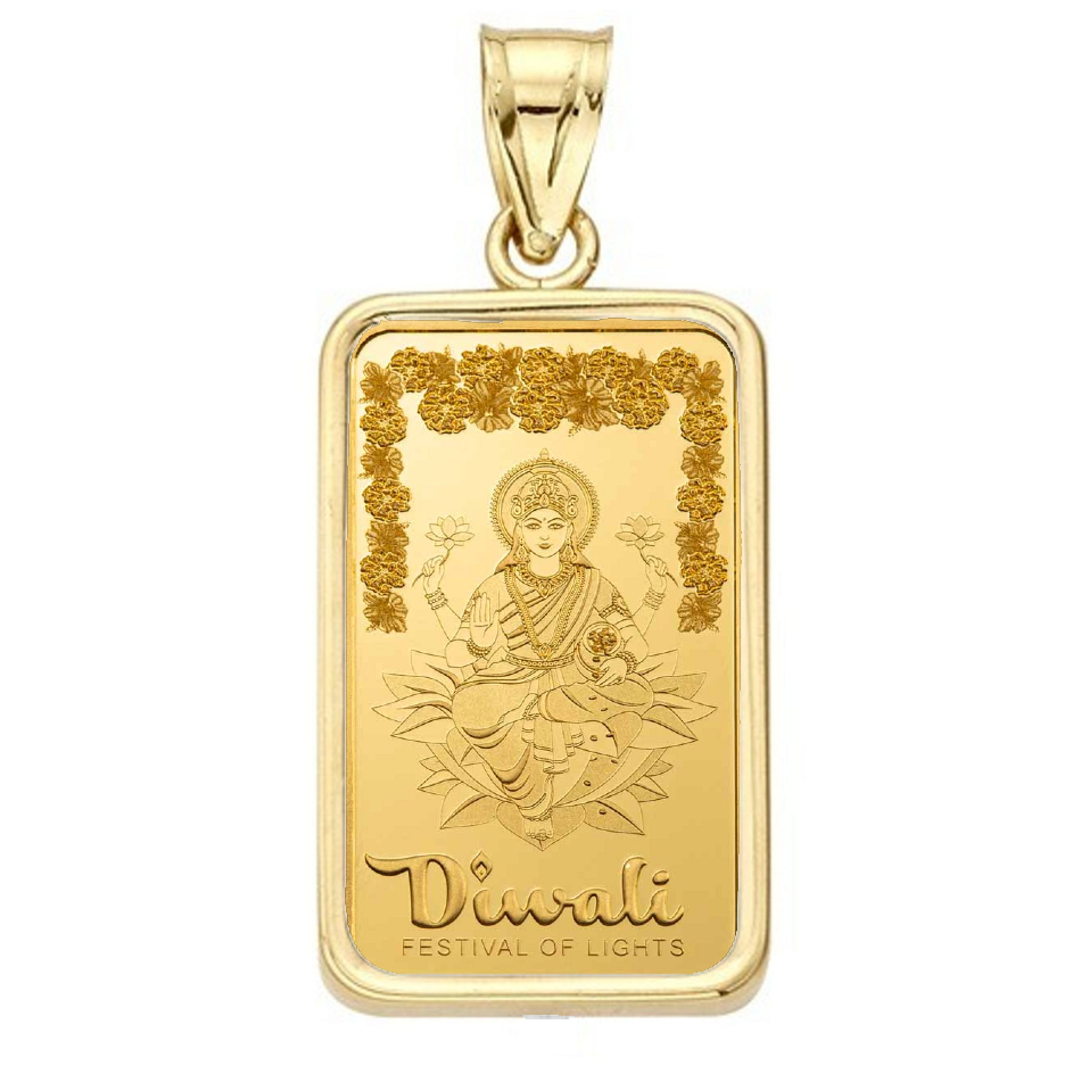 24k Gold PAMP 5 gram Diwali Lakshmi & Rangoli Bar Encased in 14K Gold 24k Gold PAMP 5 gram Diwali Lakshmi & Rangoli Bar Encased in 14K Gold