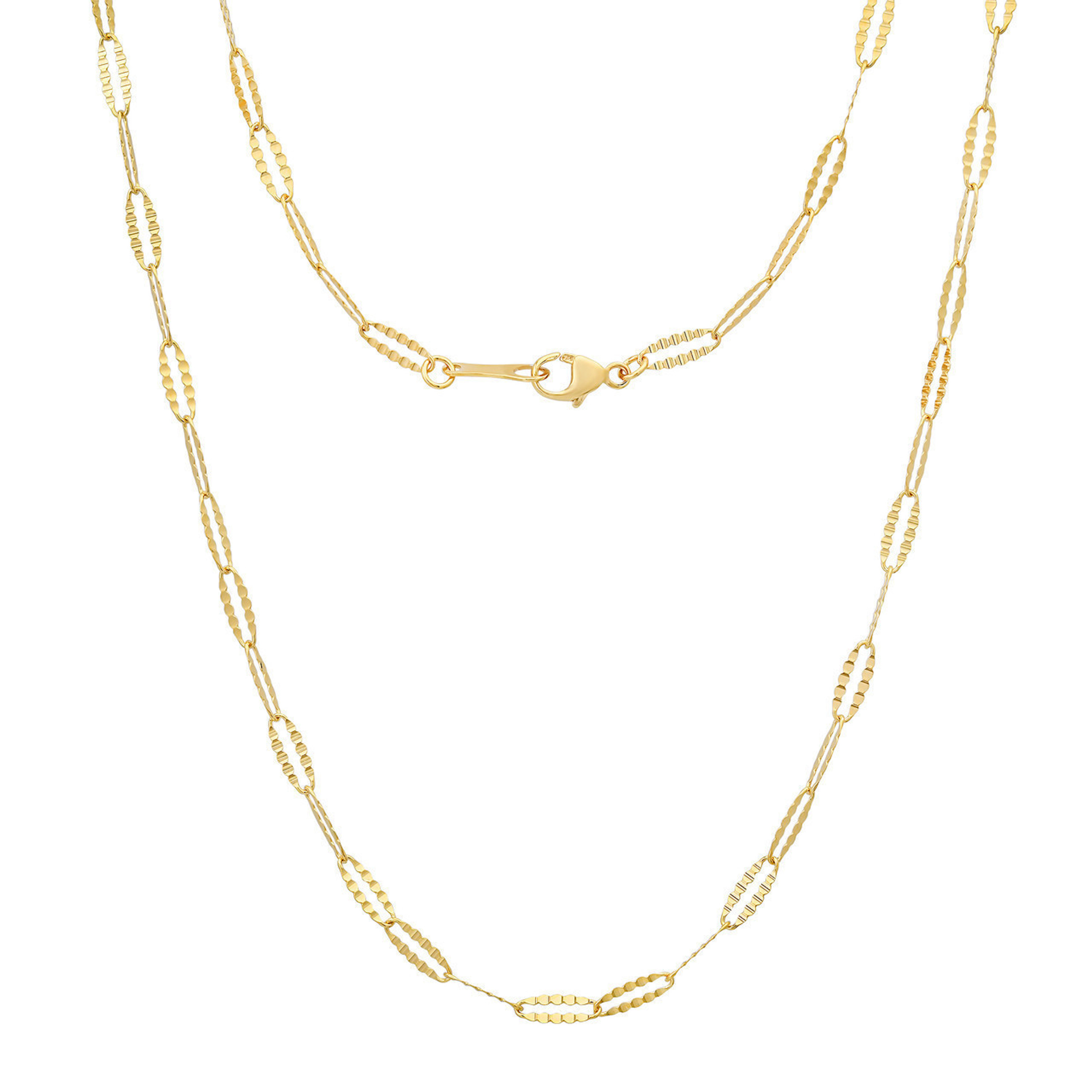 18k Yellow Gold Diamond Cut Paper Clip Link Chain, 2.3mm 26 Inches 18k Yellow Gold Diamond Cut Paper Clip Link Chain, 2.3mm 26 Inches