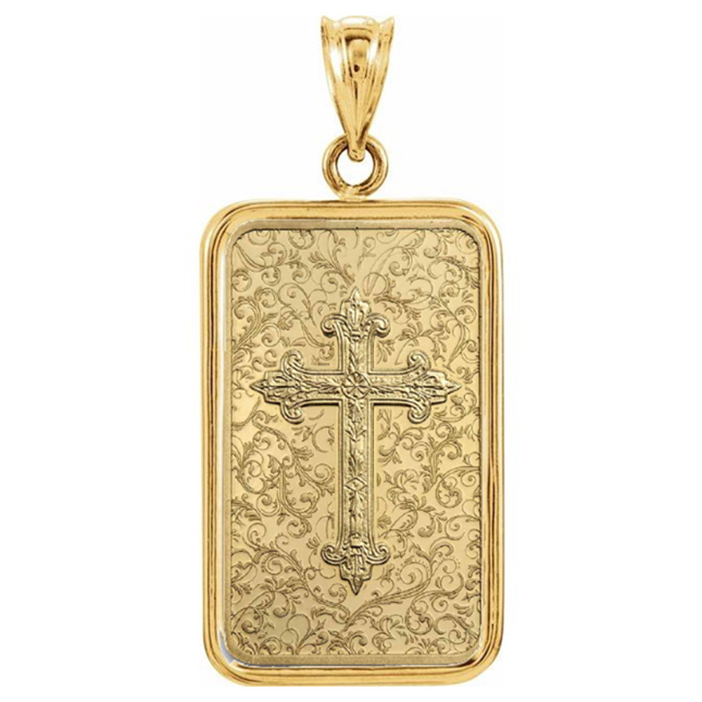 24k Gold 5 Gram Pamp Suisse Cross of Christianity Encased in 14K