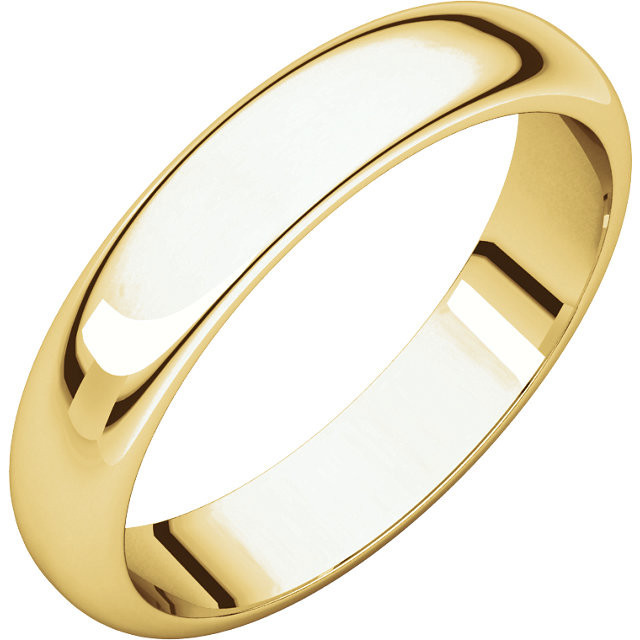 14k Yellow Gold 4mm High Polished Regular Traditional Domed Wedding Band