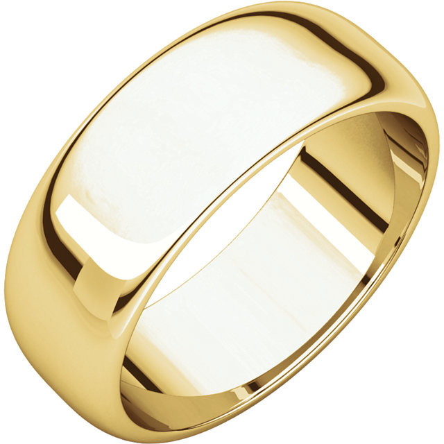 14k Yellow Gold 7mm High Polished Regular Traditional Domed Wedding Band