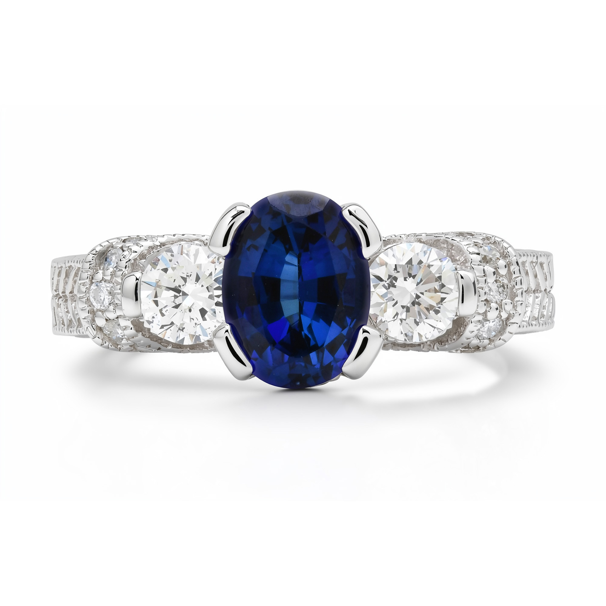 14k White Gold .60ct Diamond 1.55 Ct Sapphire Ring 8.0mm