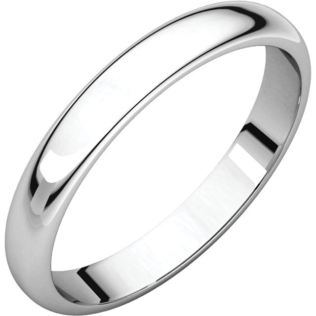 14k White Gold 3mm High Polished Regular Traditional Domed Wedding Band