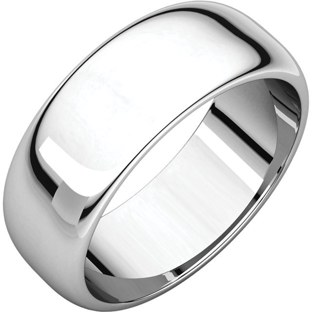 14k White Gold 7mm High Polished Regular Traditional Domed Wedding Band