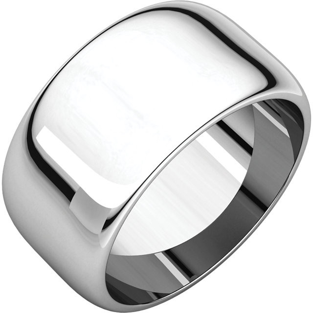 14k White Gold 10mm High Polished Regular Traditional Domed Wedding Band