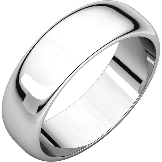 10k White Gold 6mm High Polished Regular Traditional Domed Wedding Band