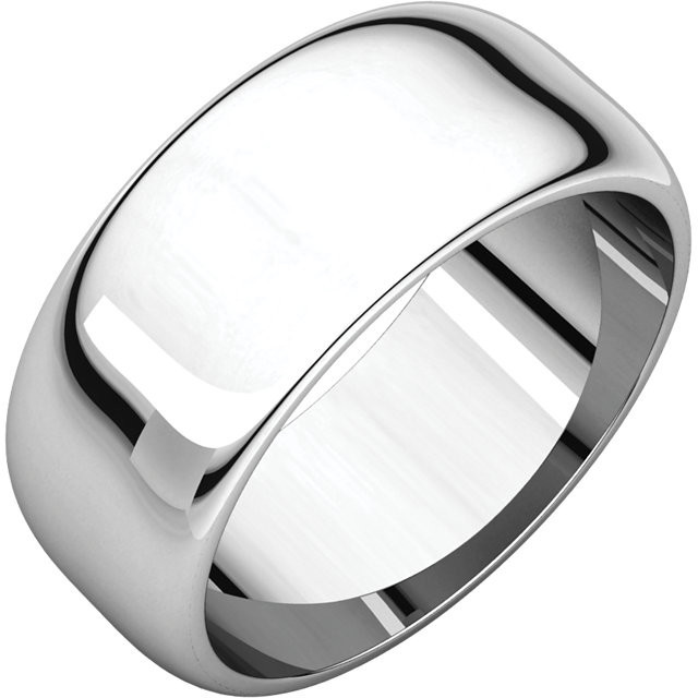 10k White Gold 8mm High Polished Regular Traditional Domed Wedding Band