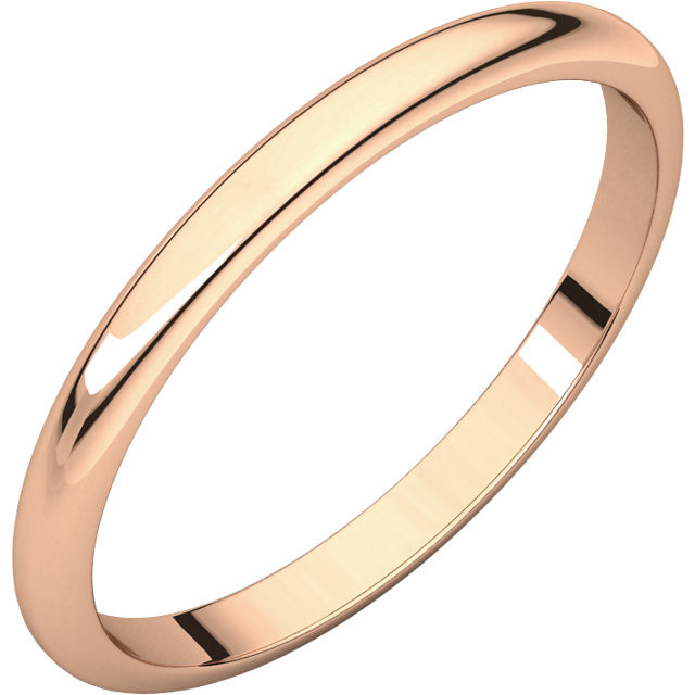 14k Rose Gold 2mm High Polished Regular Domed Wedding Band
