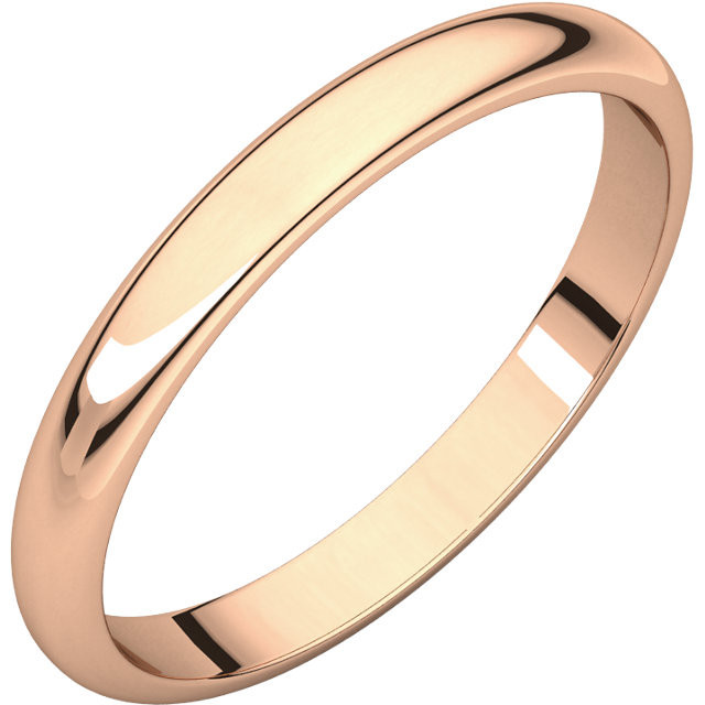 14k Rose Gold 2.5 mm High Polished Regular Traditional Domed Wedding Band