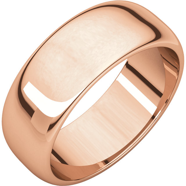 14k Rose Gold 7mm. High Polished Regular Traditional Domed Wedding Band
